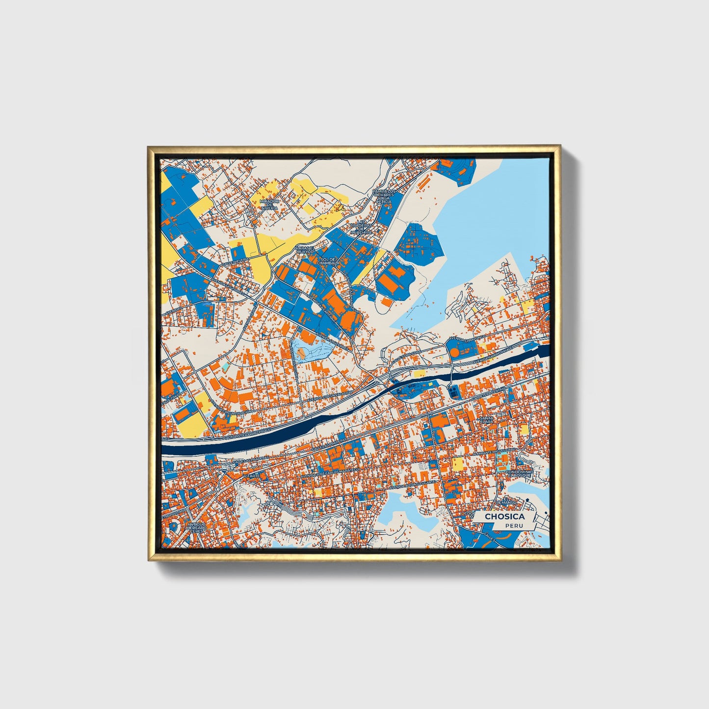 Chosica Peru Colorful City Map Canvas Print • Gold Framed
