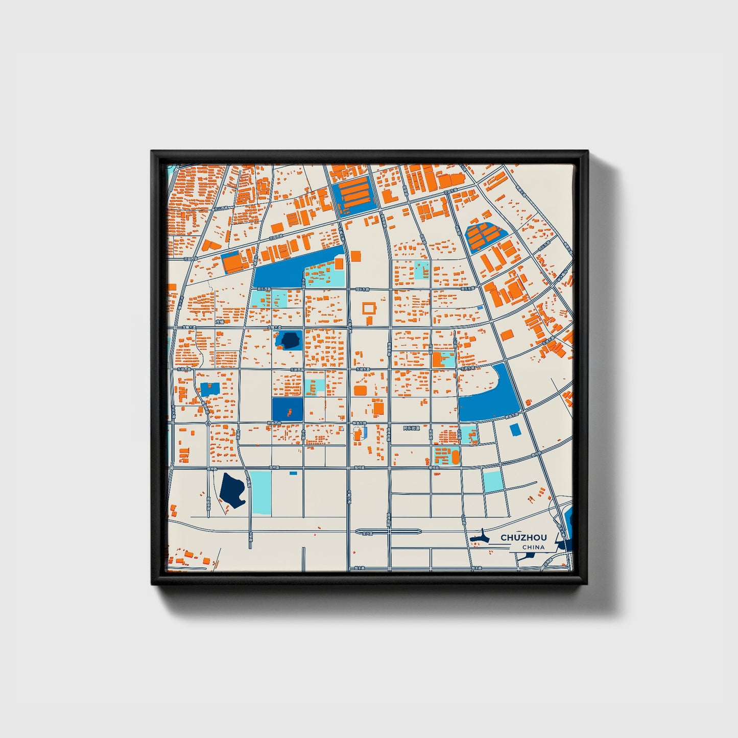 Chuzhou China Colorful City Map Canvas Print • Black Framed