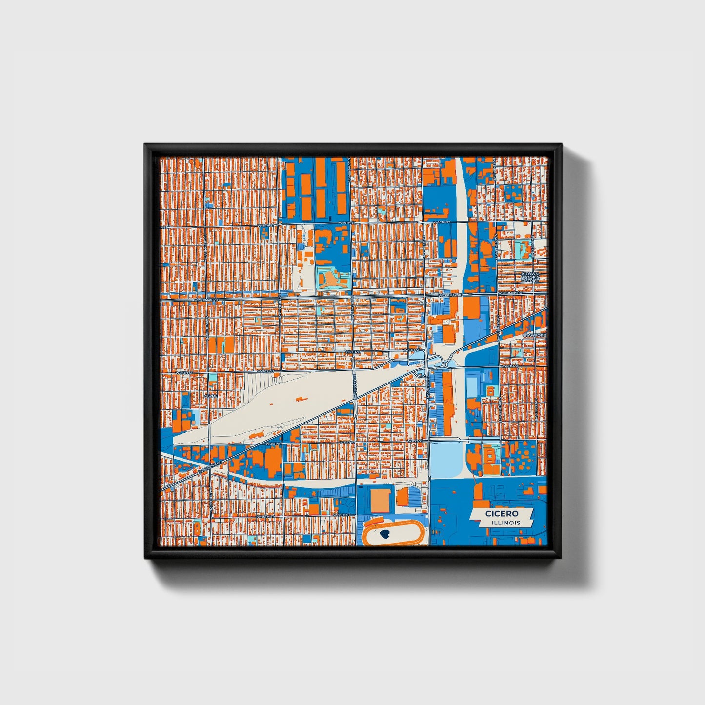 Cicero Illinois Colorful City Map Canvas Print • Black Framed