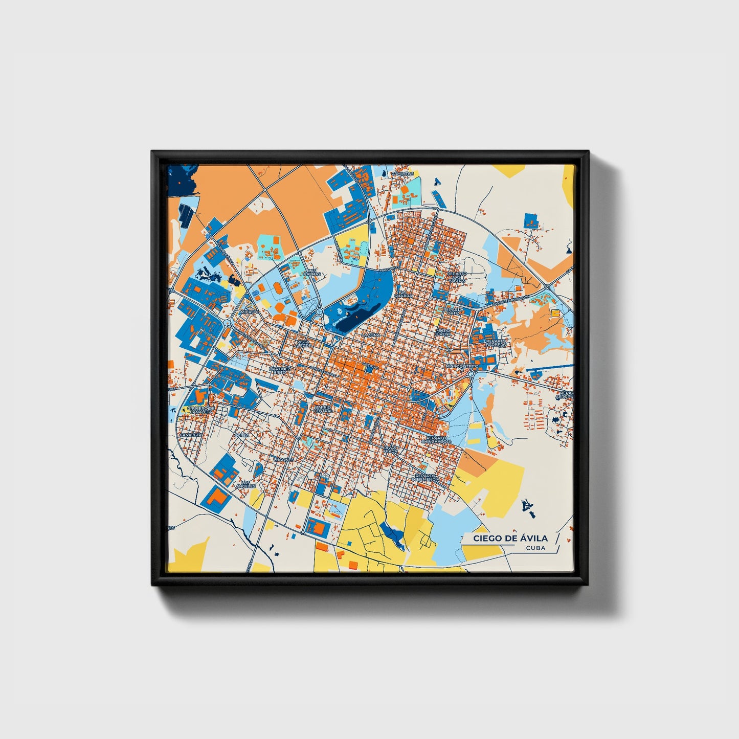 Ciego De Ávila Cuba Colorful City Map Canvas Print • Black Framed