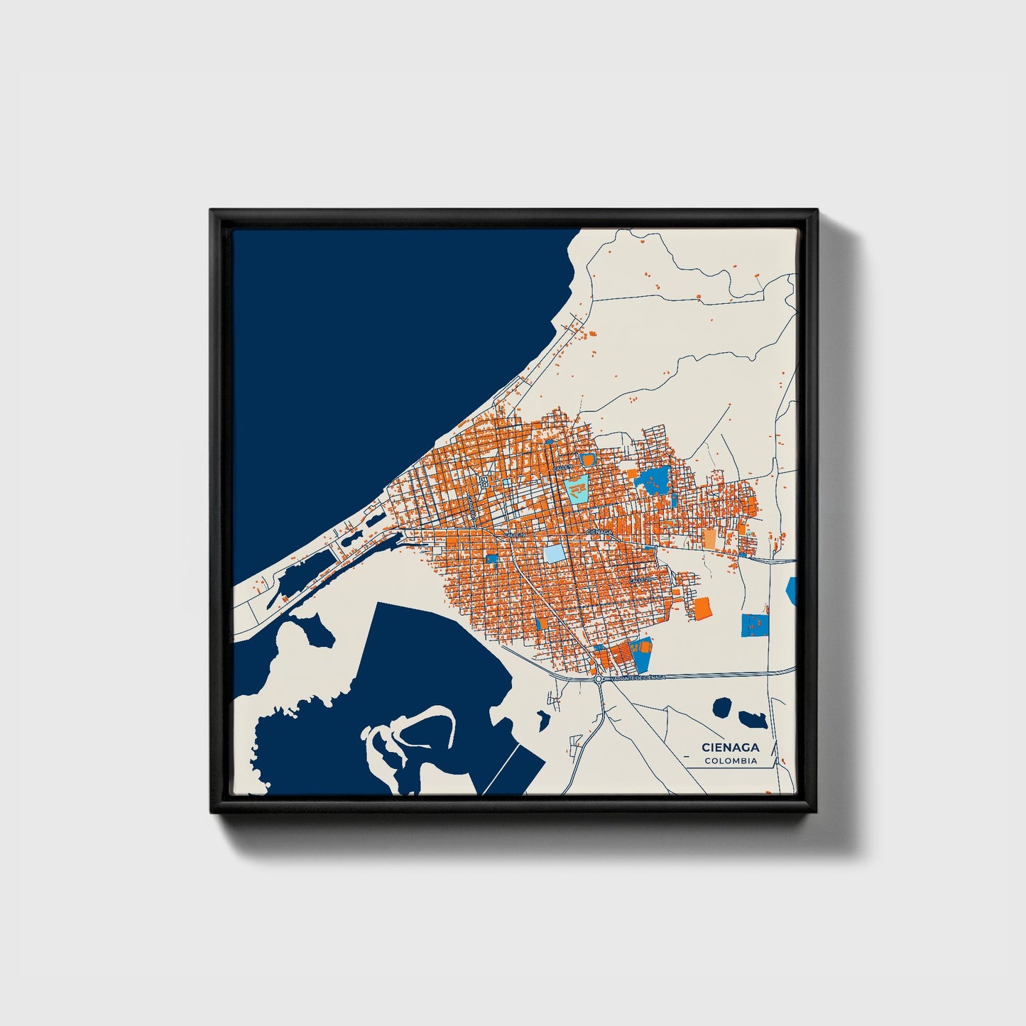 Cienaga Colombia Colorful City Map Canvas Print • Black Framed