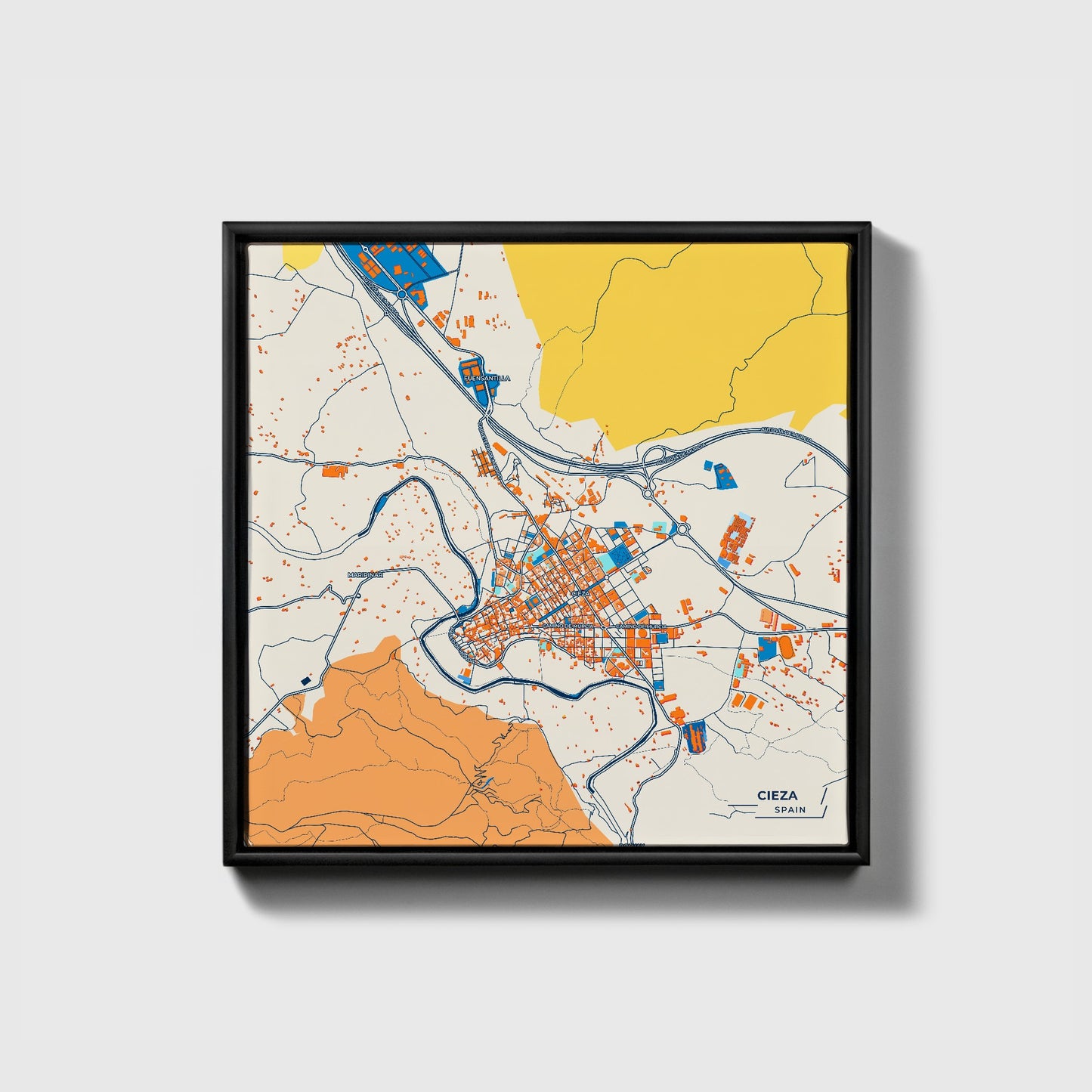Cieza Spain Colorful City Map Canvas Print • Black Framed