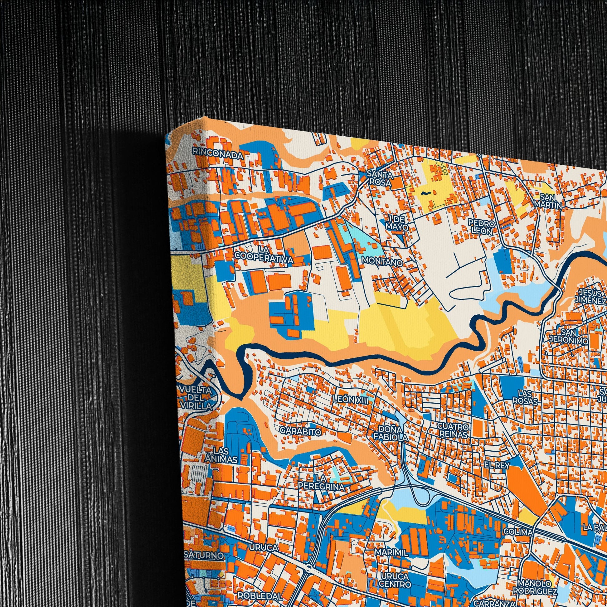Cinco Esquinas Costa Rica Colorful City Map Canvas Print Detail