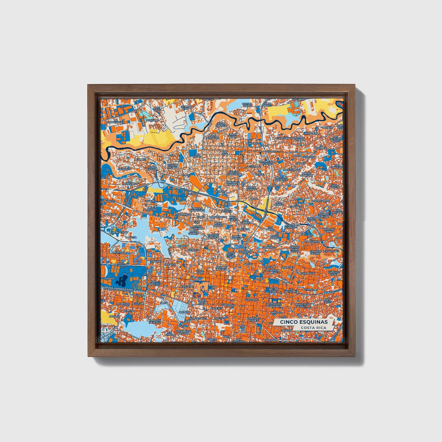 Cinco Esquinas Costa Rica Colorful City Map Canvas Print • Dark Wooden Framed