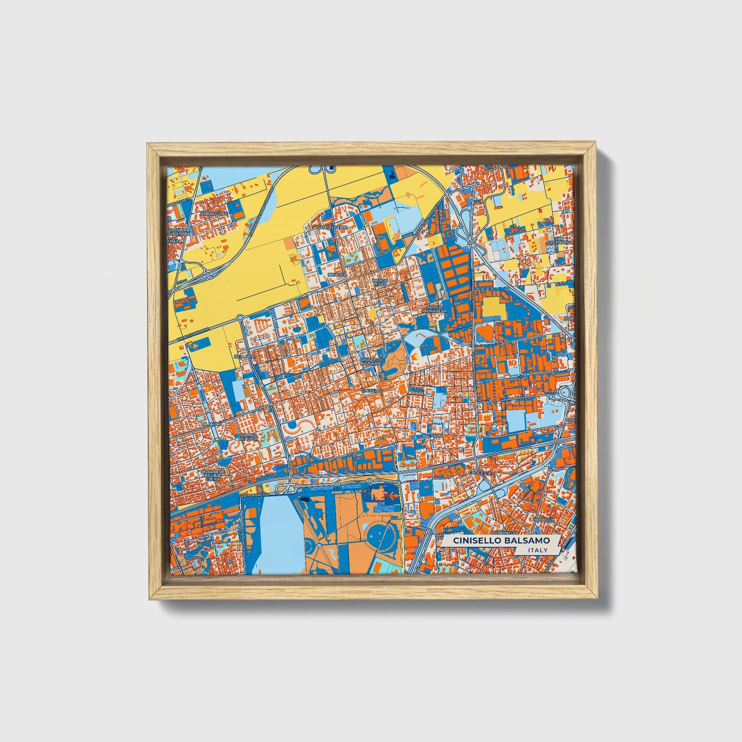 Cinisello Balsamo Italy Colorful City Map Canvas Print • Natural Wooden Framed