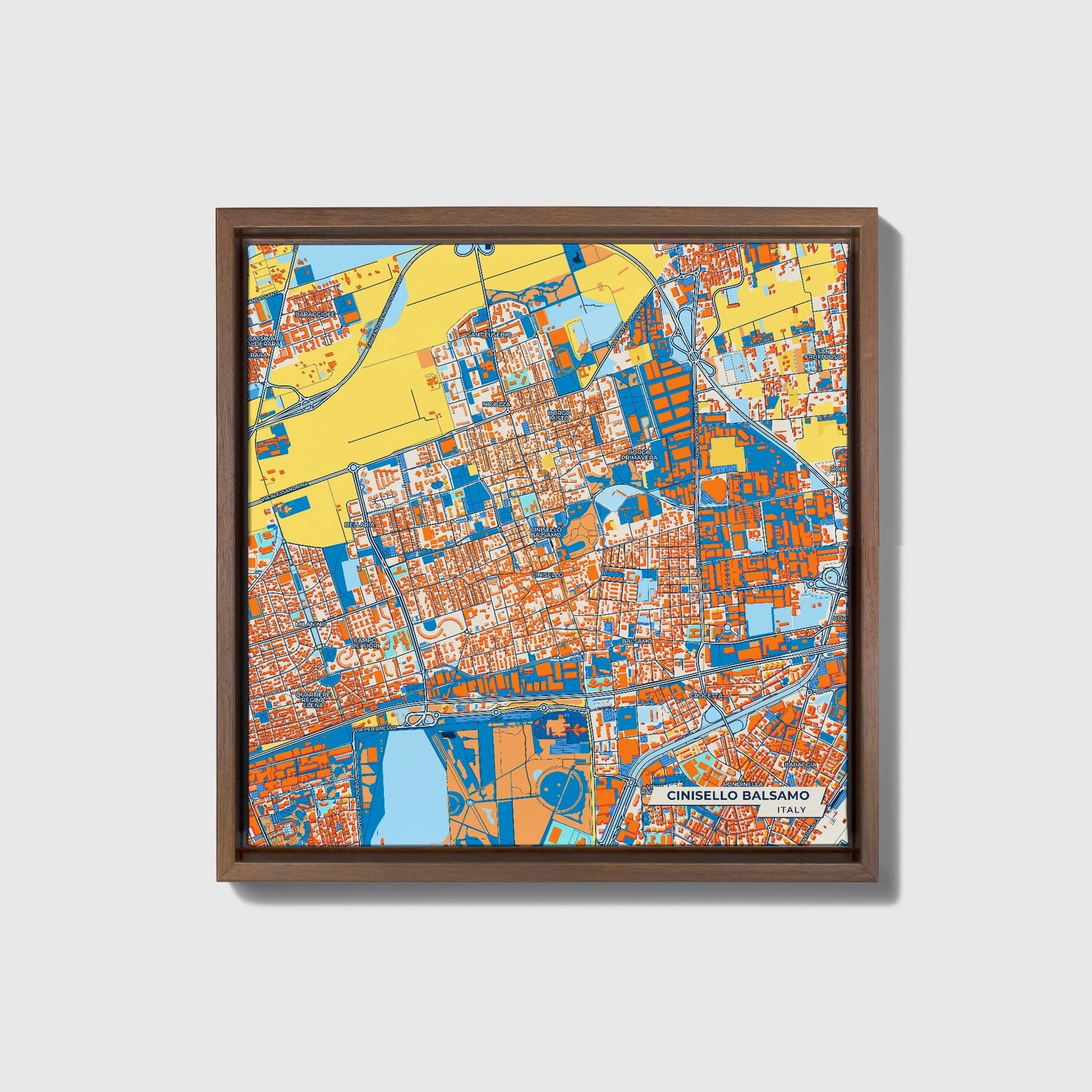 Cinisello Balsamo Italy Colorful City Map Canvas Print • Dark Wooden Framed