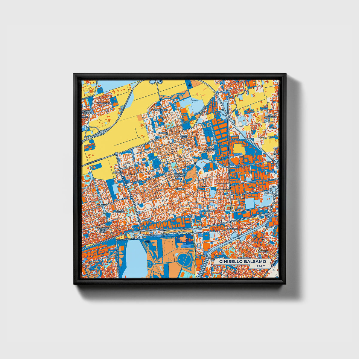 Cinisello Balsamo Italy Colorful City Map Canvas Print • Black Framed