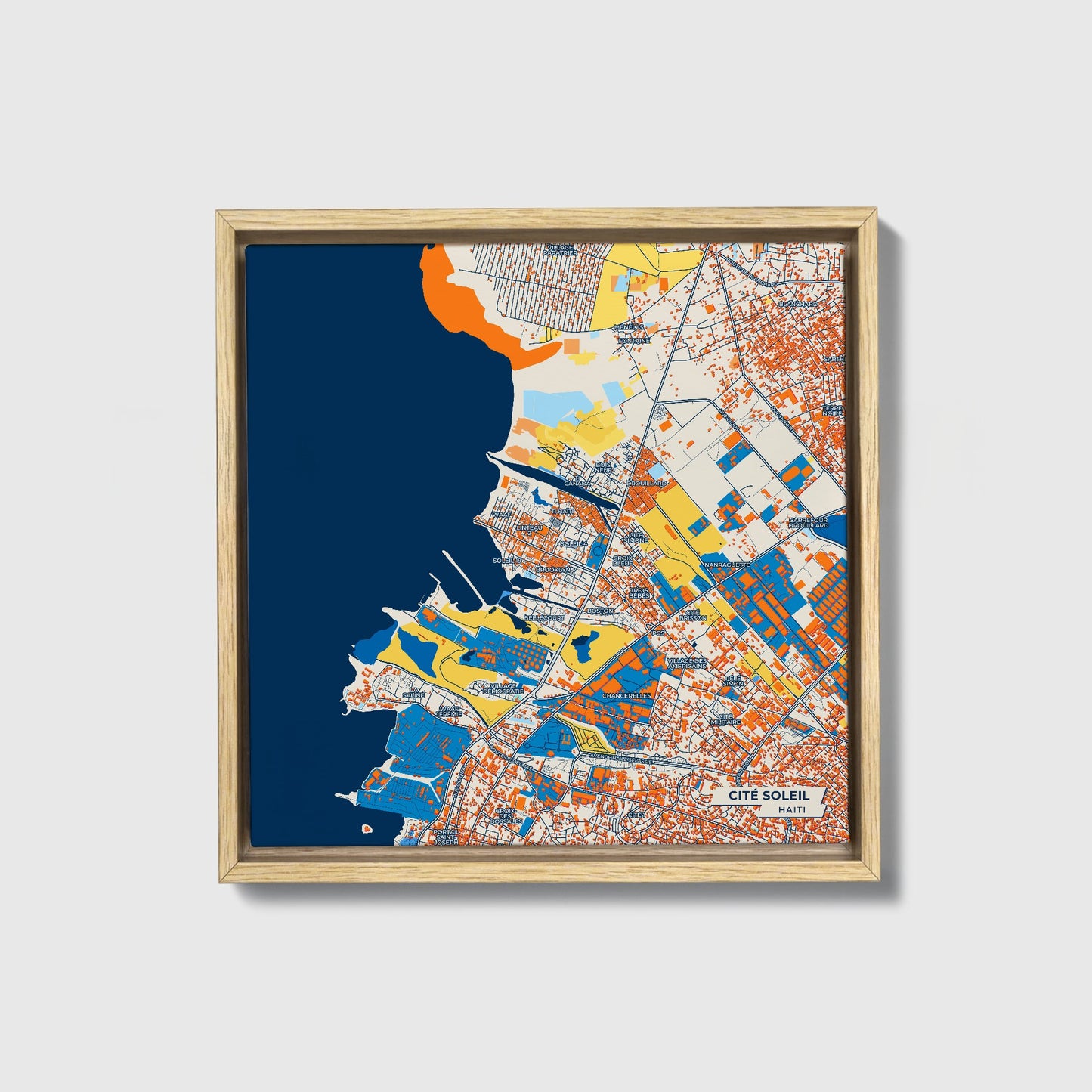 Cité Soleil Haiti Colorful City Map Canvas Print • Natural Wooden Framed