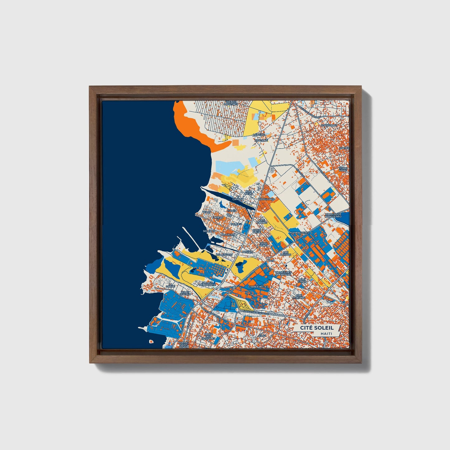 Cité Soleil Haiti Colorful City Map Canvas Print • Dark Wooden Framed