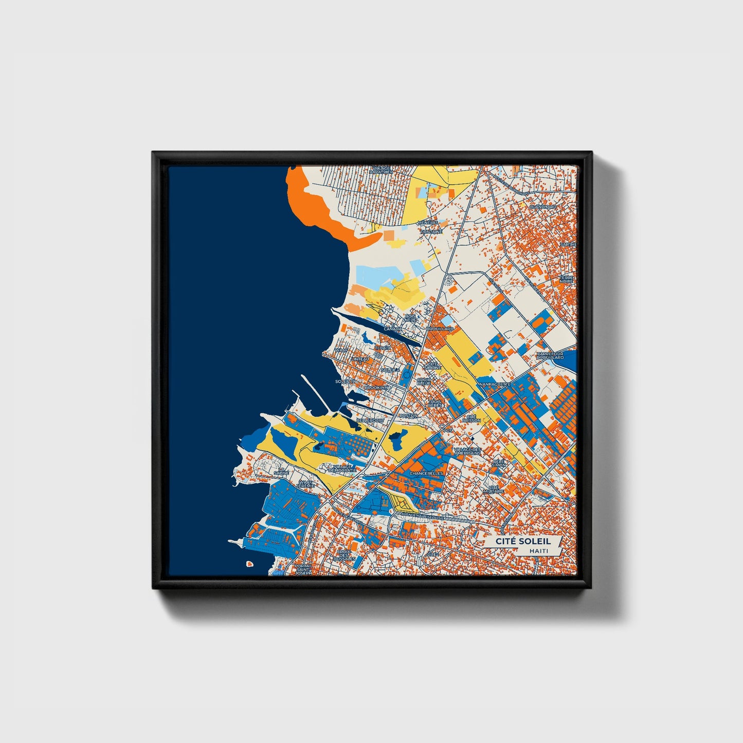Cité Soleil Haiti Colorful City Map Canvas Print • Black Framed