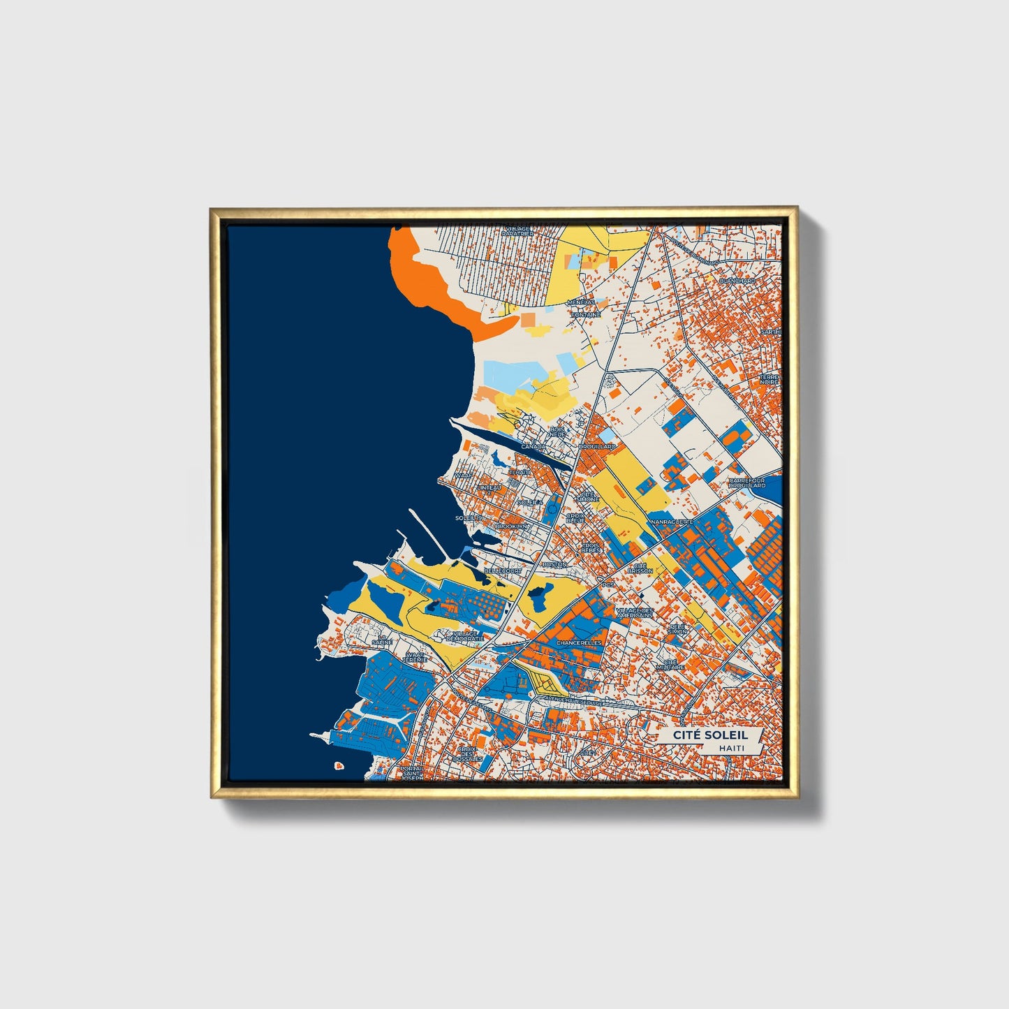 Cité Soleil Haiti Colorful City Map Canvas Print • Gold Framed