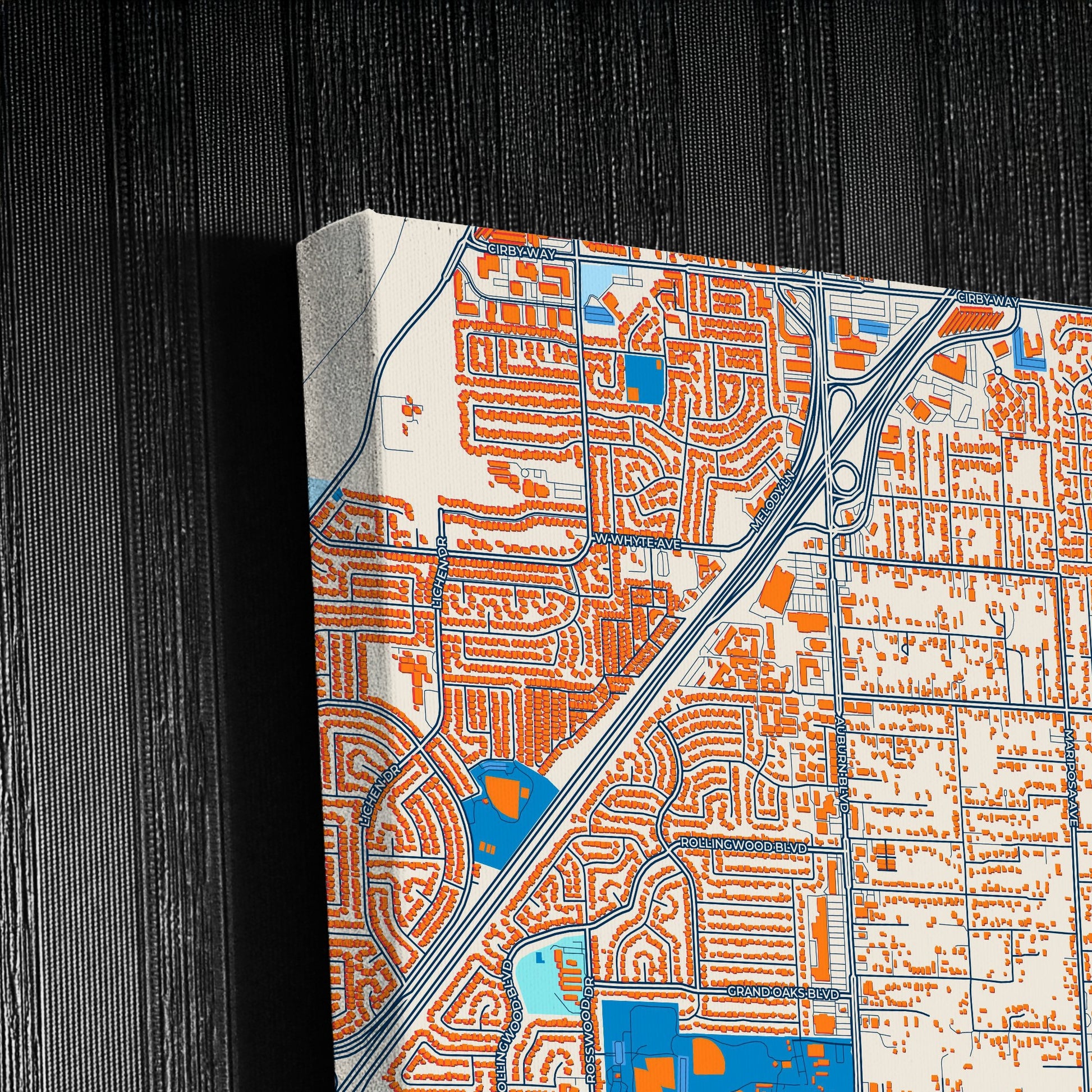 Citrus Heights California Colorful City Map Canvas Print Detail