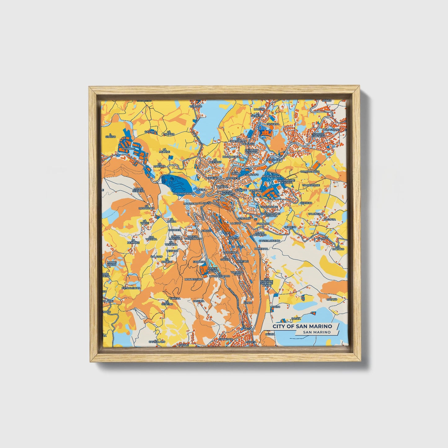  City Of San Marino San Marino Colorful City Map Canvas Print • Natural Wooden Framed
