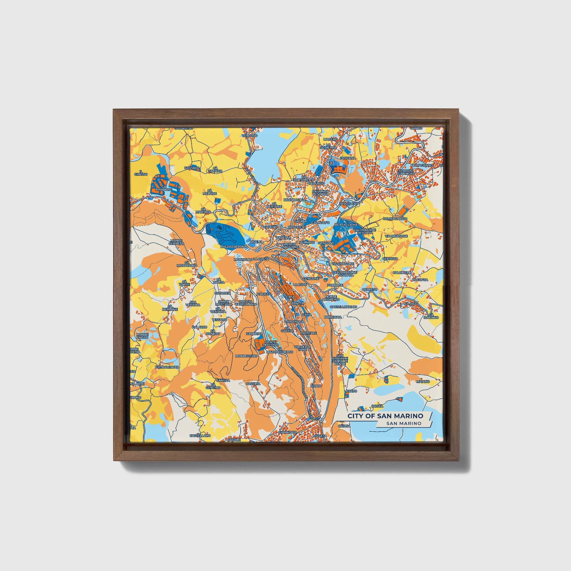  City Of San Marino San Marino Colorful City Map Canvas Print • Dark Wooden Framed