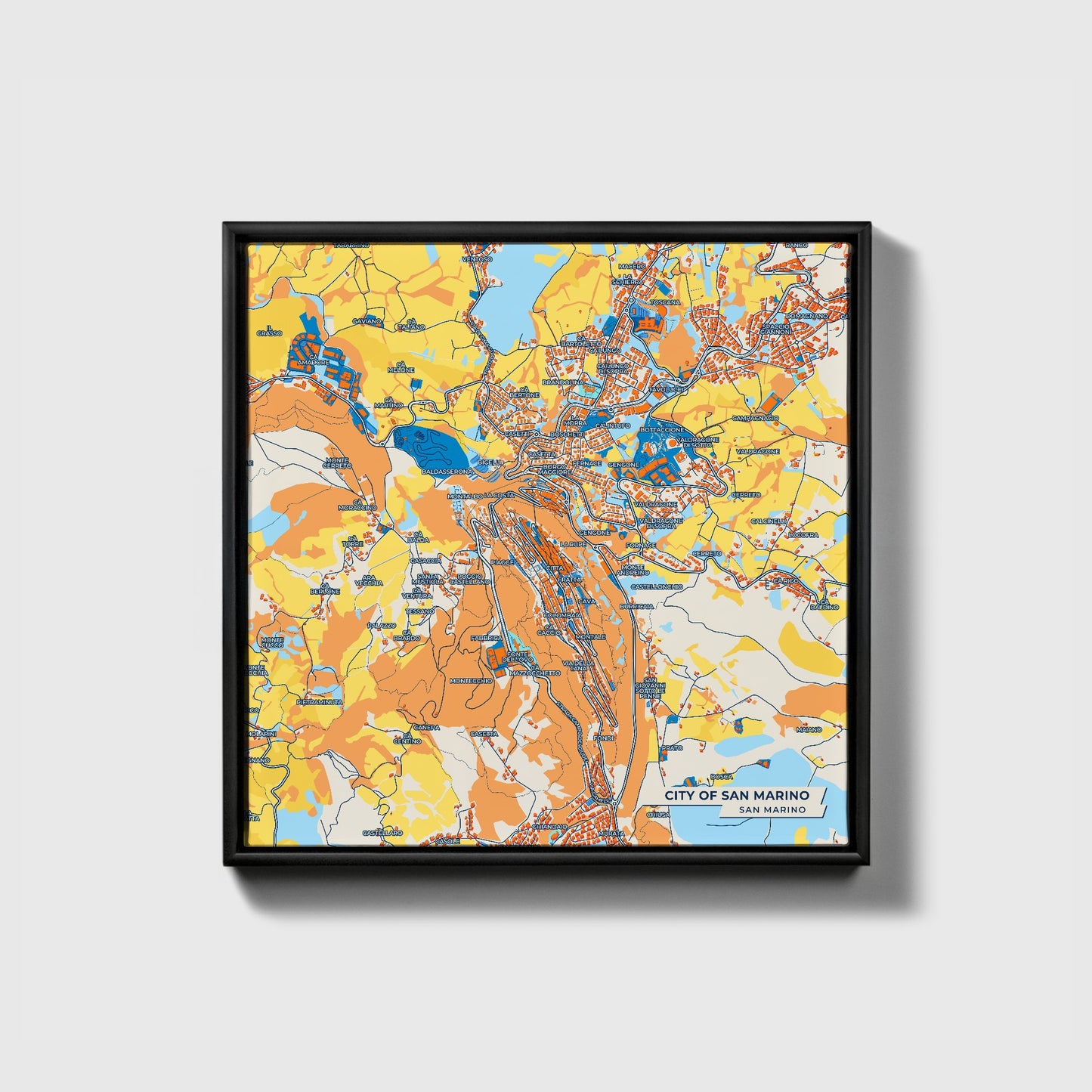 City Of San Marino San Marino Colorful City Map Canvas Print • Black Framed