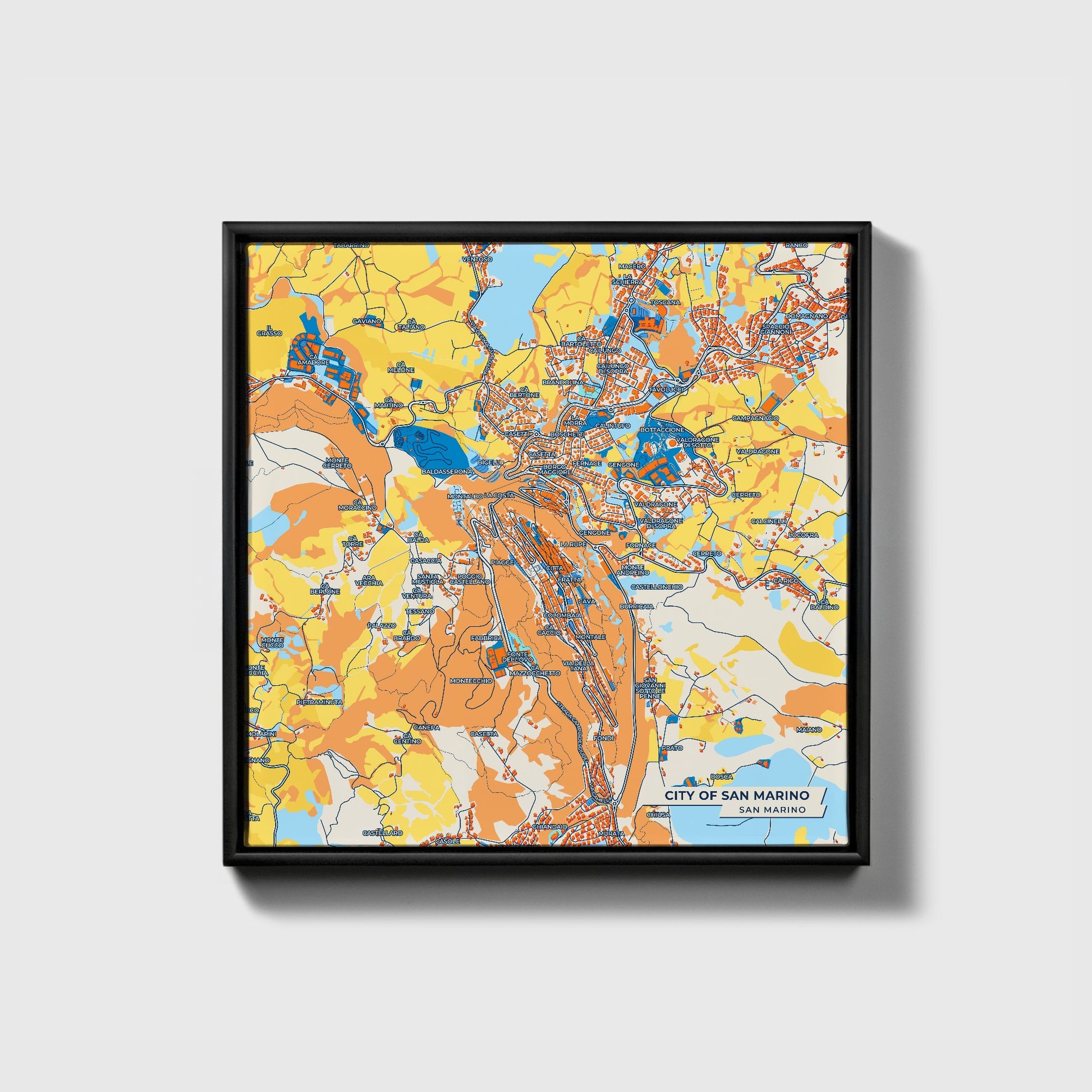 City Of San Marino San Marino Colorful City Map Canvas Print • Black Framed