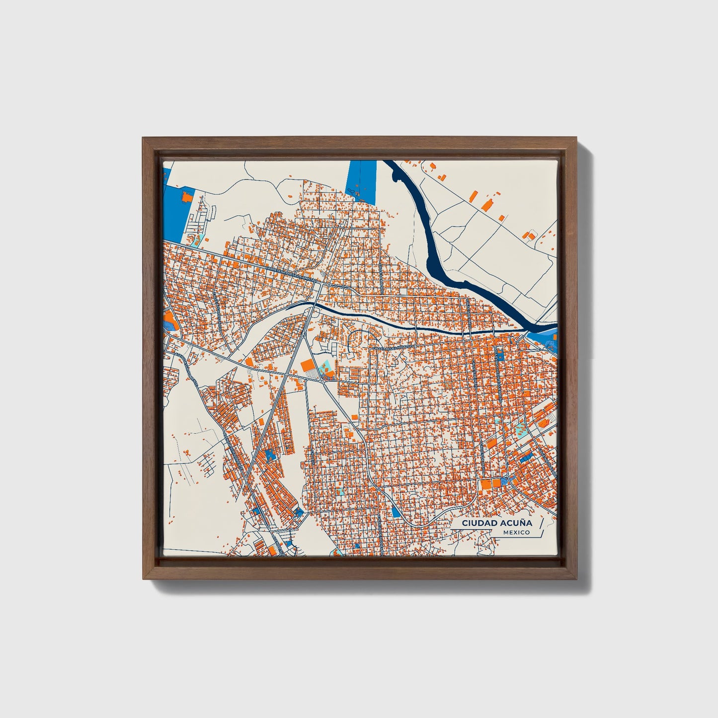 Ciudad Acuña Mexico Colorful City Map Canvas Print • Dark Wooden Framed