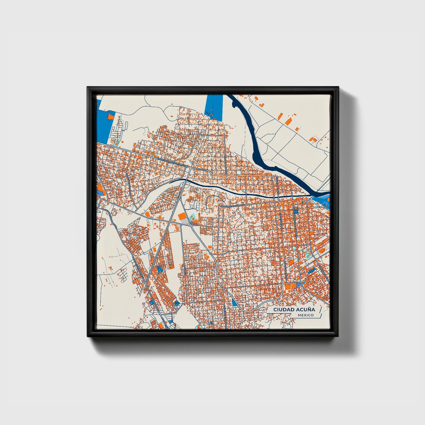 Ciudad Acuña Mexico Colorful City Map Canvas Print • Black Framed