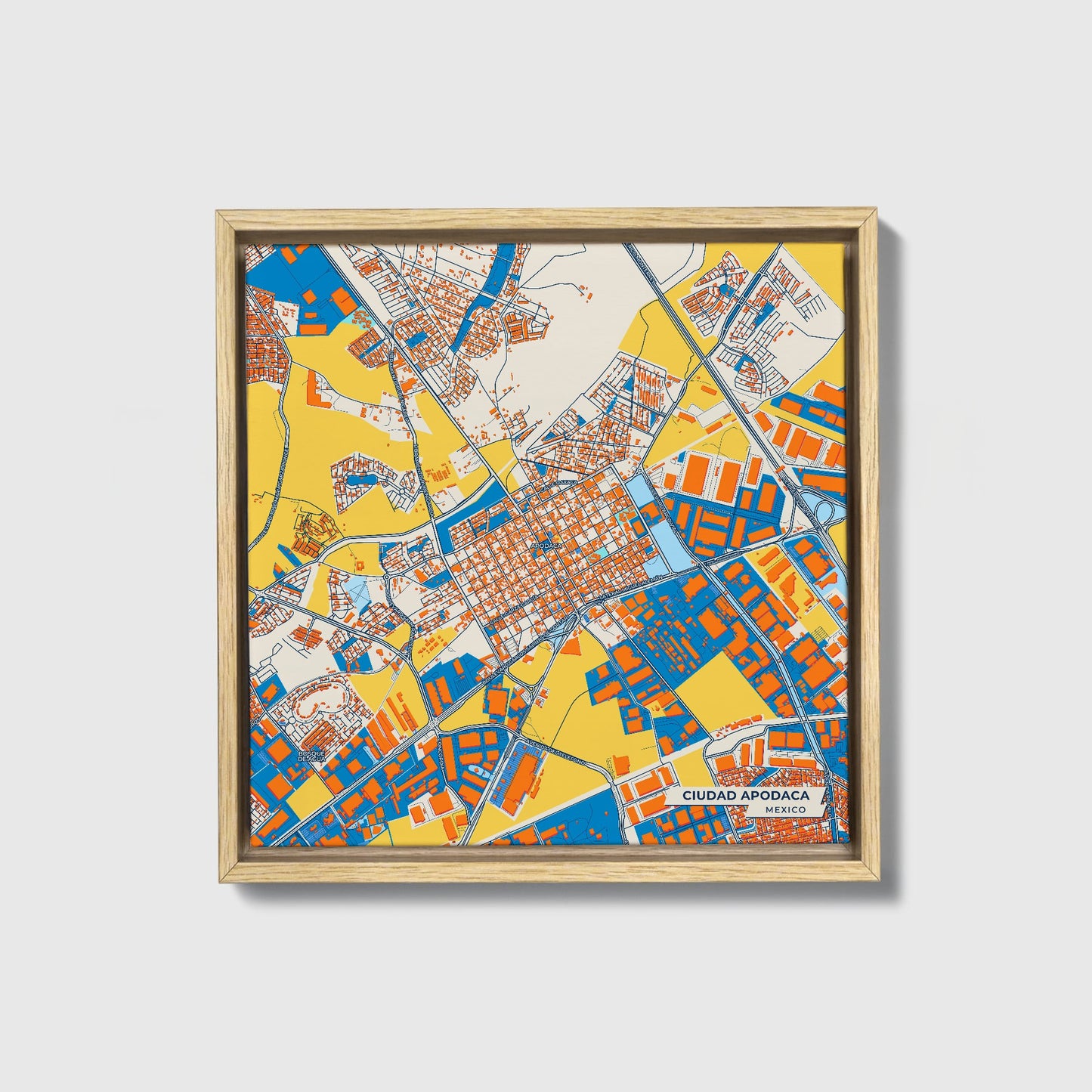 Ciudad Apodaca Mexico Colorful City Map Canvas Print • Natural Wooden Framed