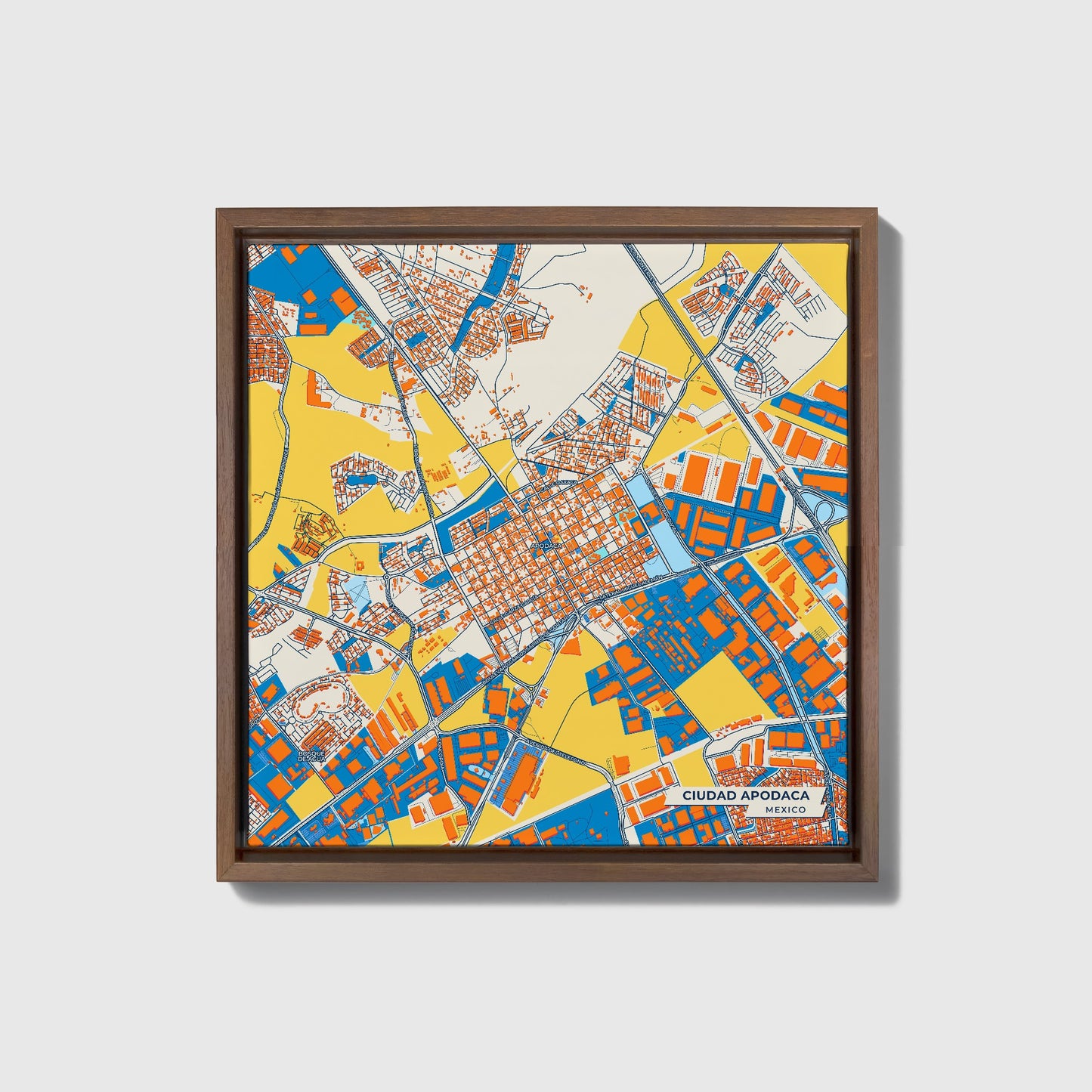 Ciudad Apodaca Mexico Colorful City Map Canvas Print • Dark Wooden Framed