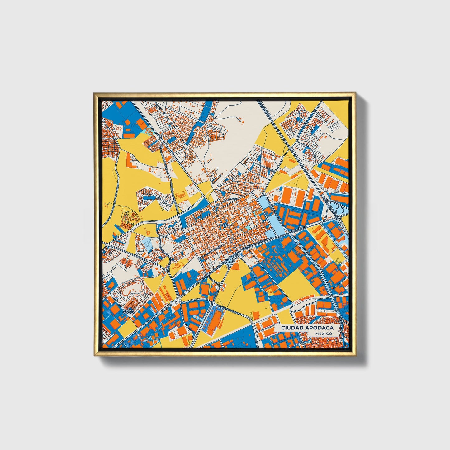 Ciudad Apodaca Mexico Colorful City Map Canvas Print • Gold Framed