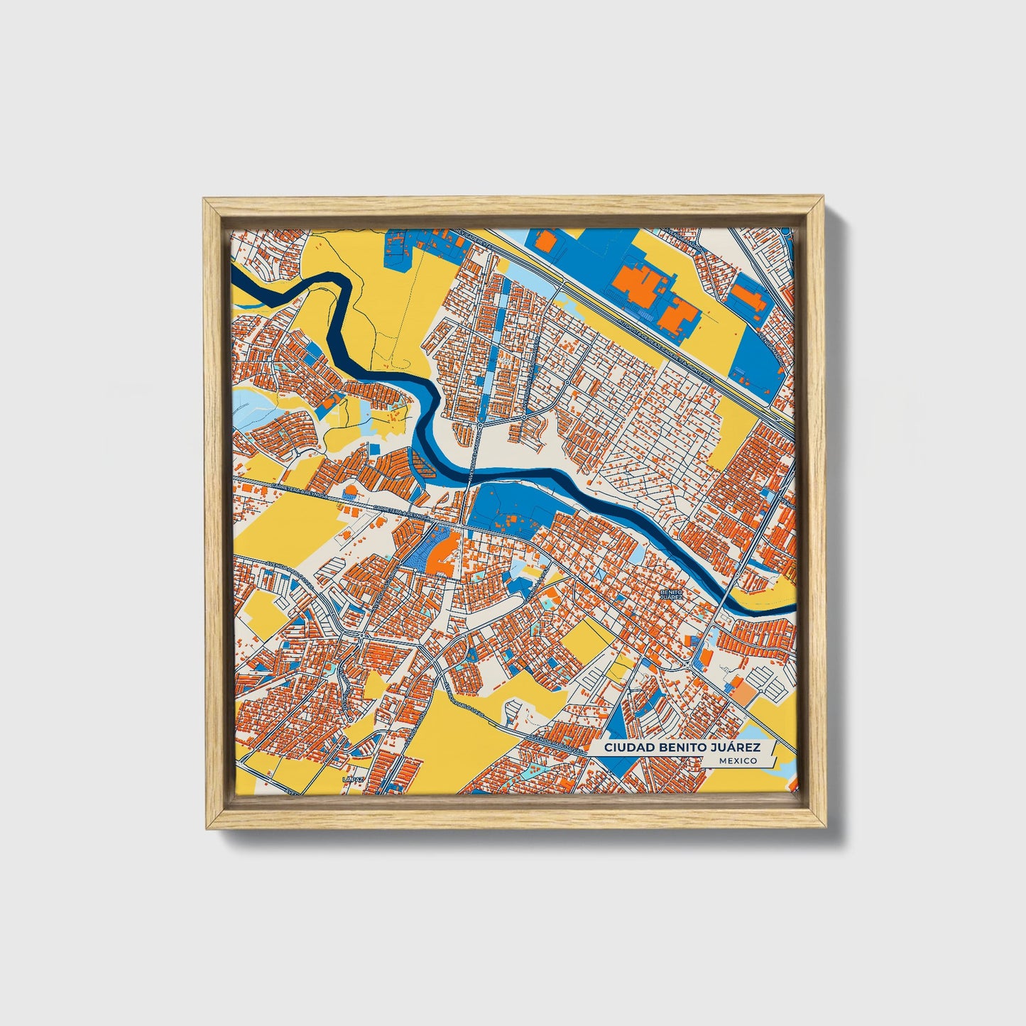Ciudad Benito Juárez Mexico Colorful City Map Canvas Print • Natural Wooden Framed