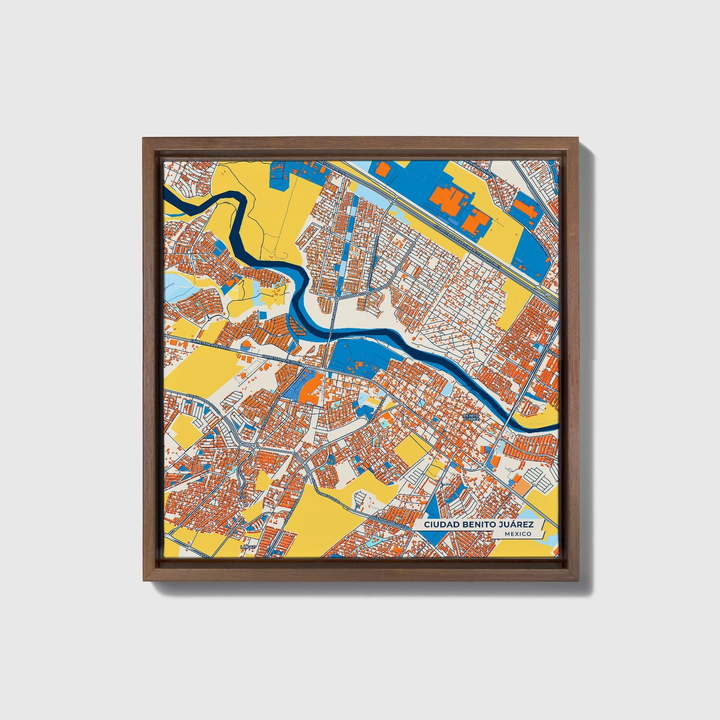 Ciudad Benito Juárez Mexico Colorful City Map Canvas Print • Dark Wooden Framed