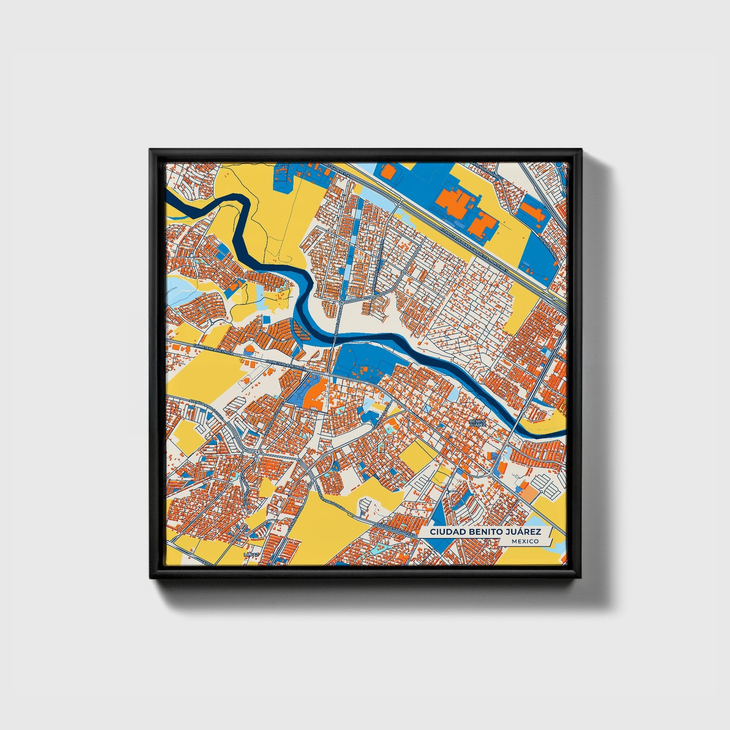 Ciudad Benito Juárez Mexico Colorful City Map Canvas Print • Black Framed