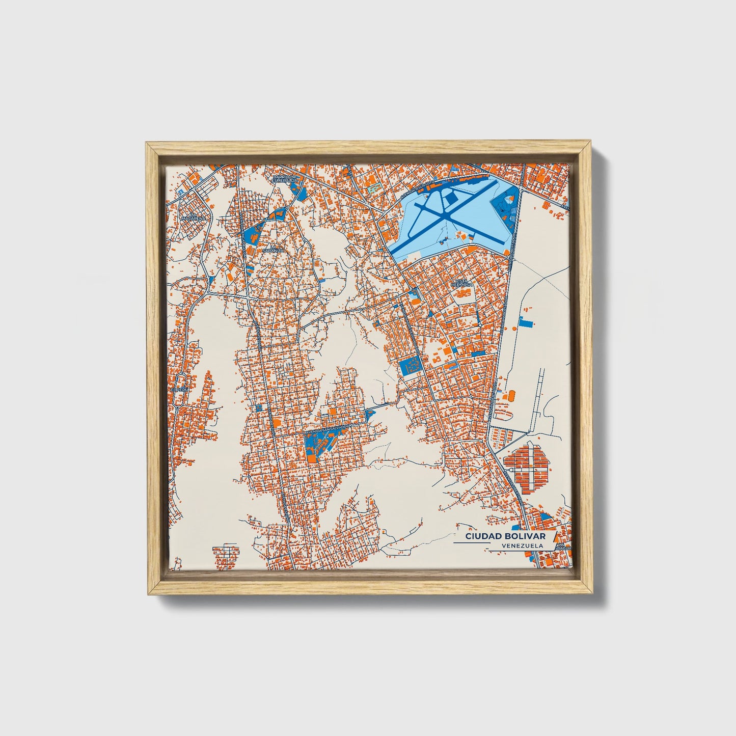 Ciudad Bolivar Venezuela Colorful City Map Canvas Print • Natural Wooden Framed