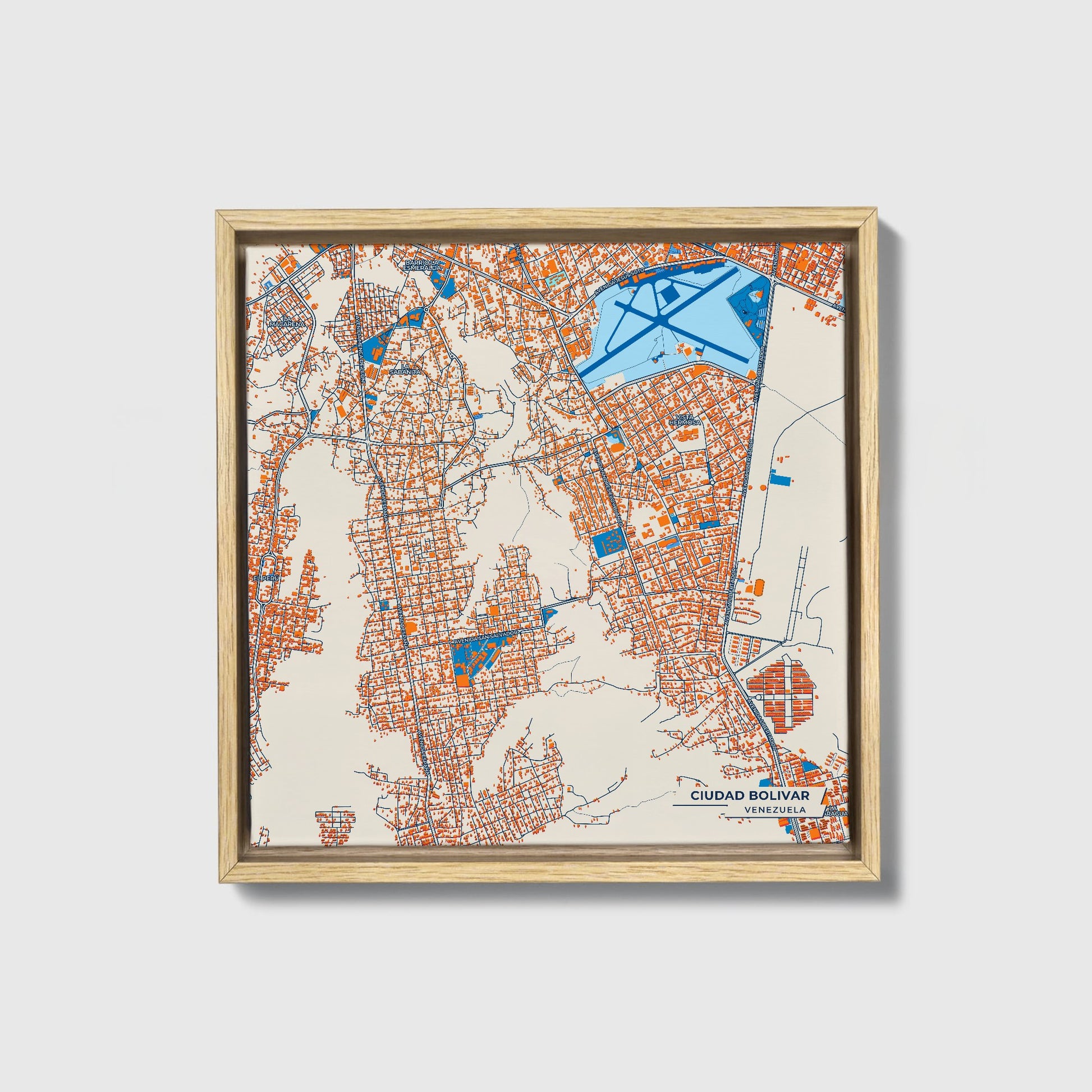 Ciudad Bolivar Venezuela Colorful City Map Canvas Print • Natural Wooden Framed