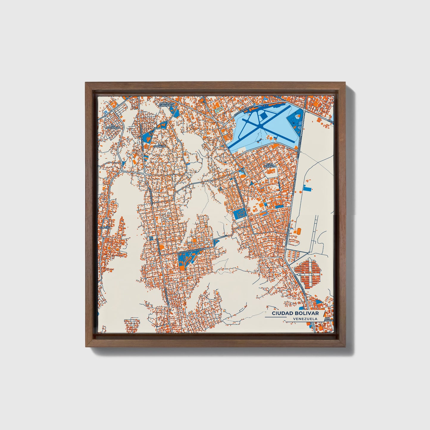 Ciudad Bolivar Venezuela Colorful City Map Canvas Print • Dark Wooden Framed