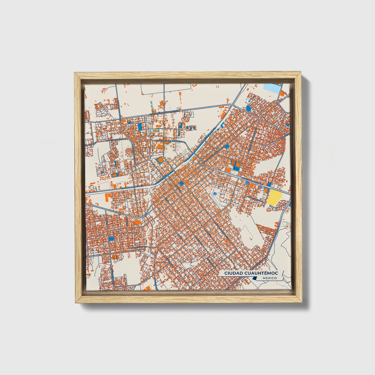 Ciudad Cuauhtémoc Mexico Colorful City Map Canvas Print • Natural Wooden Framed