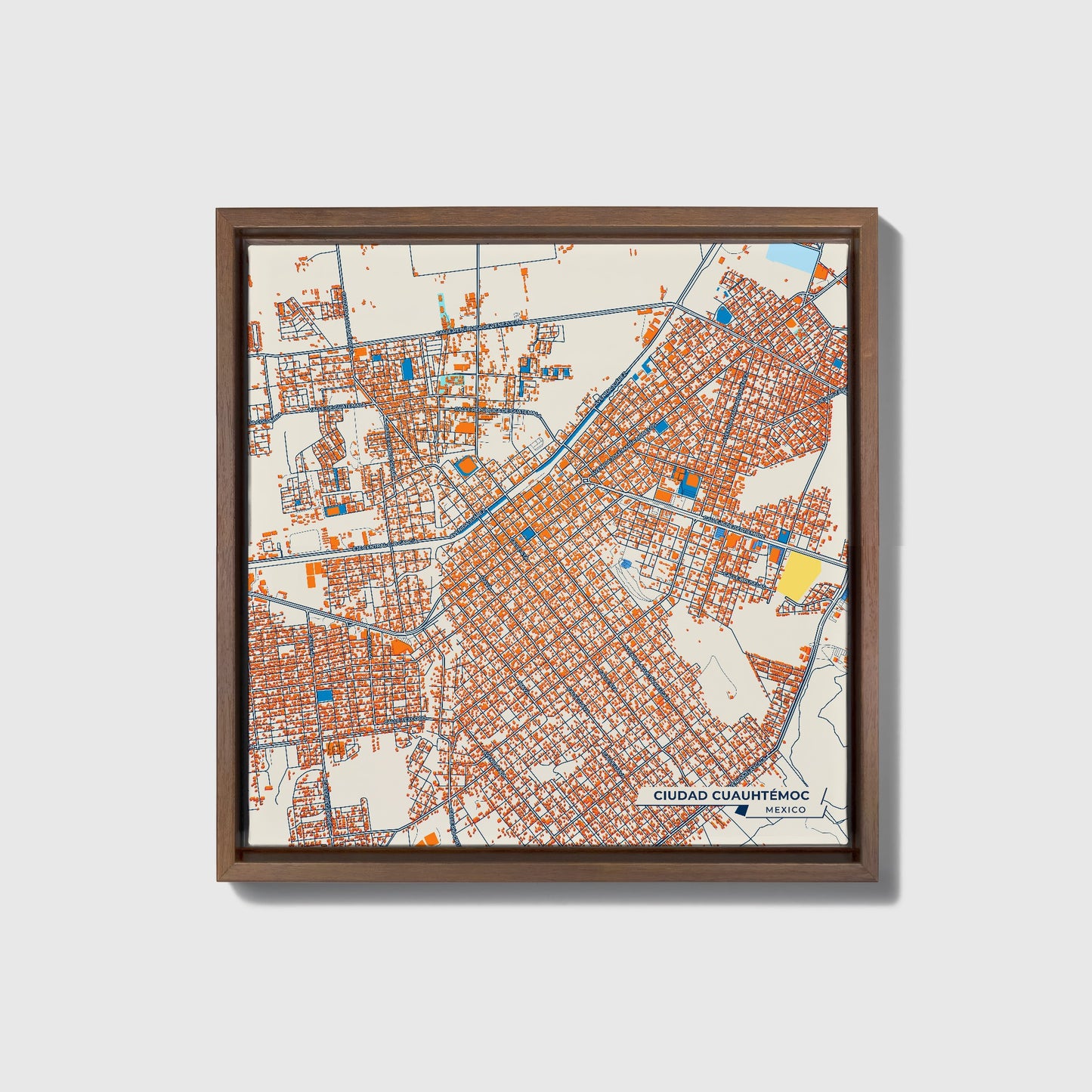Ciudad Cuauhtémoc Mexico Colorful City Map Canvas Print • Dark Wooden Framed