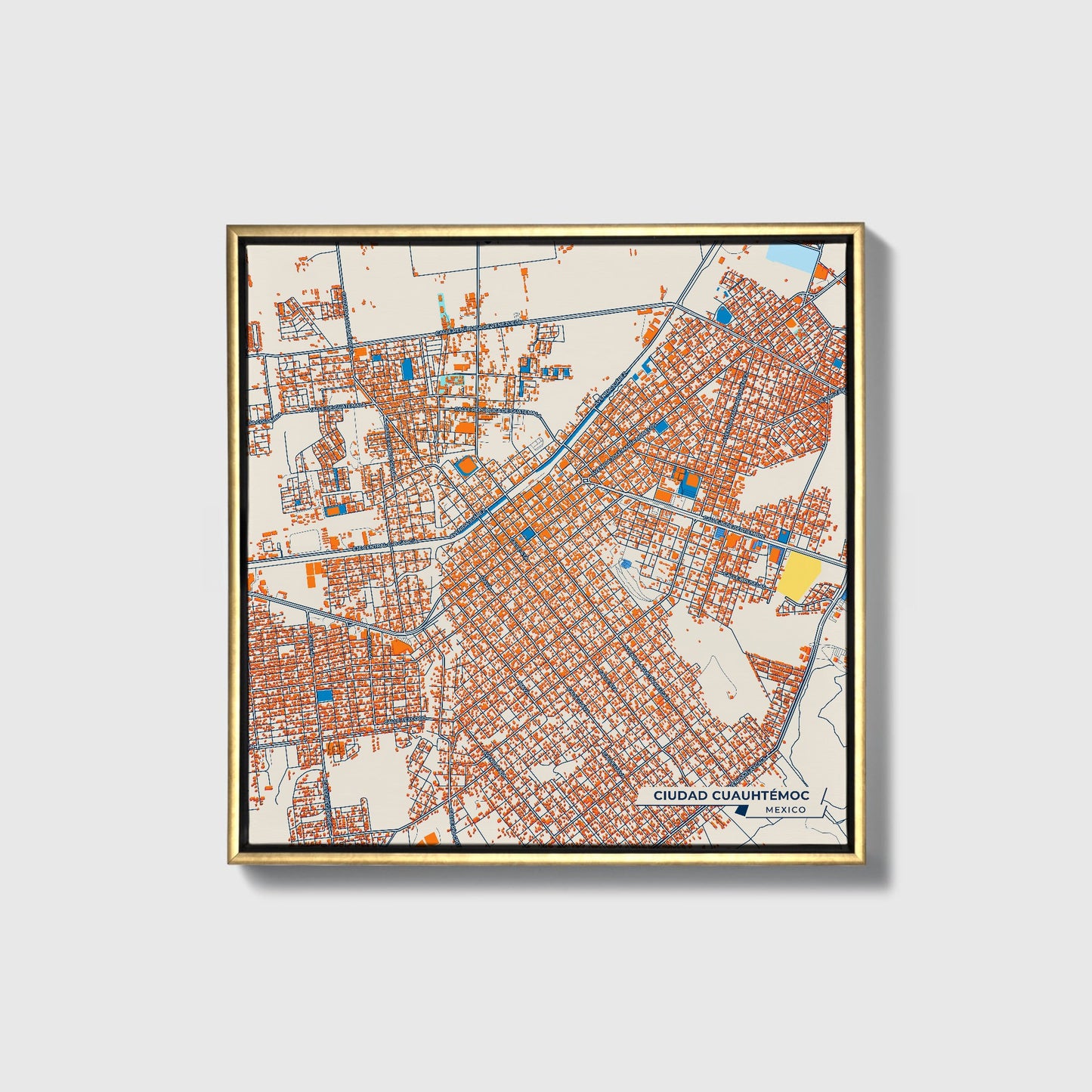 Ciudad Cuauhtémoc Mexico Colorful City Map Canvas Print • Gold Framed