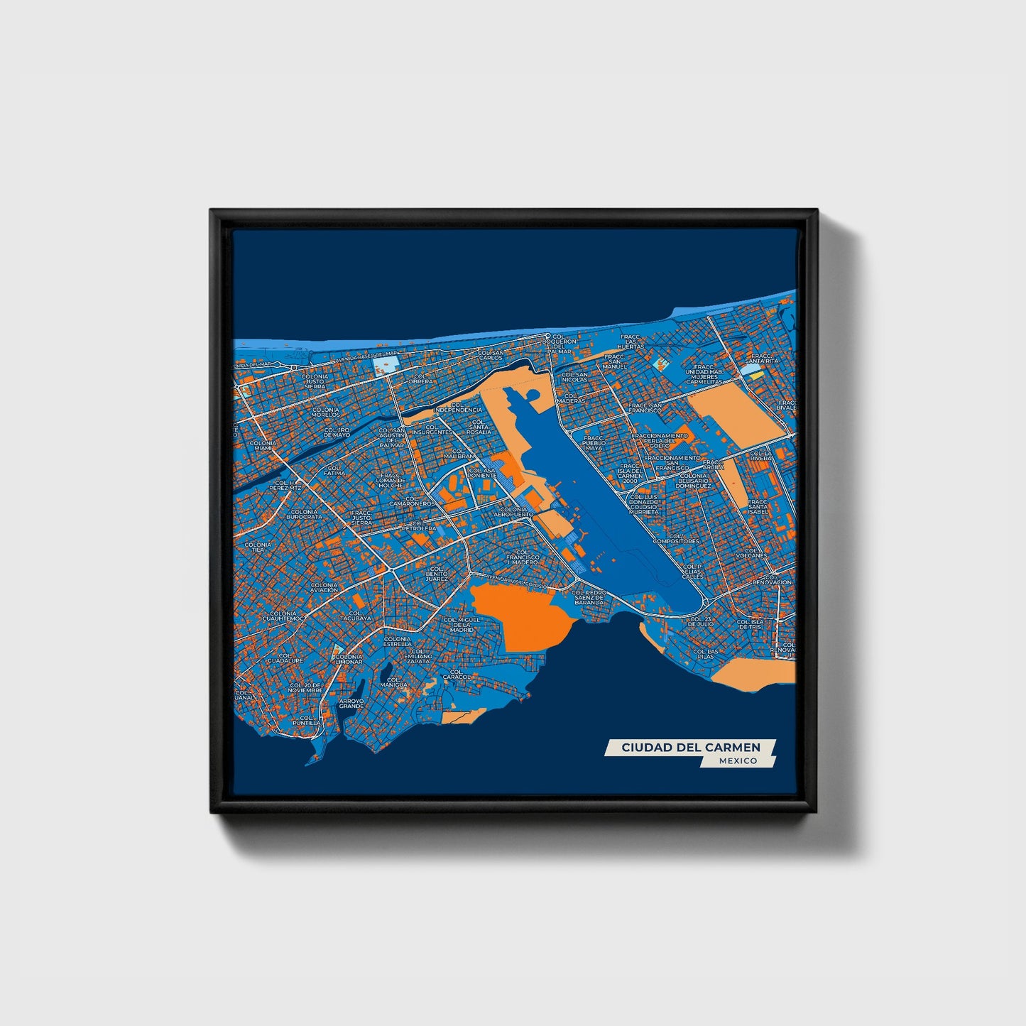 Ciudad Del Carmen Mexico Colorful City Map Canvas Print • Black Framed
