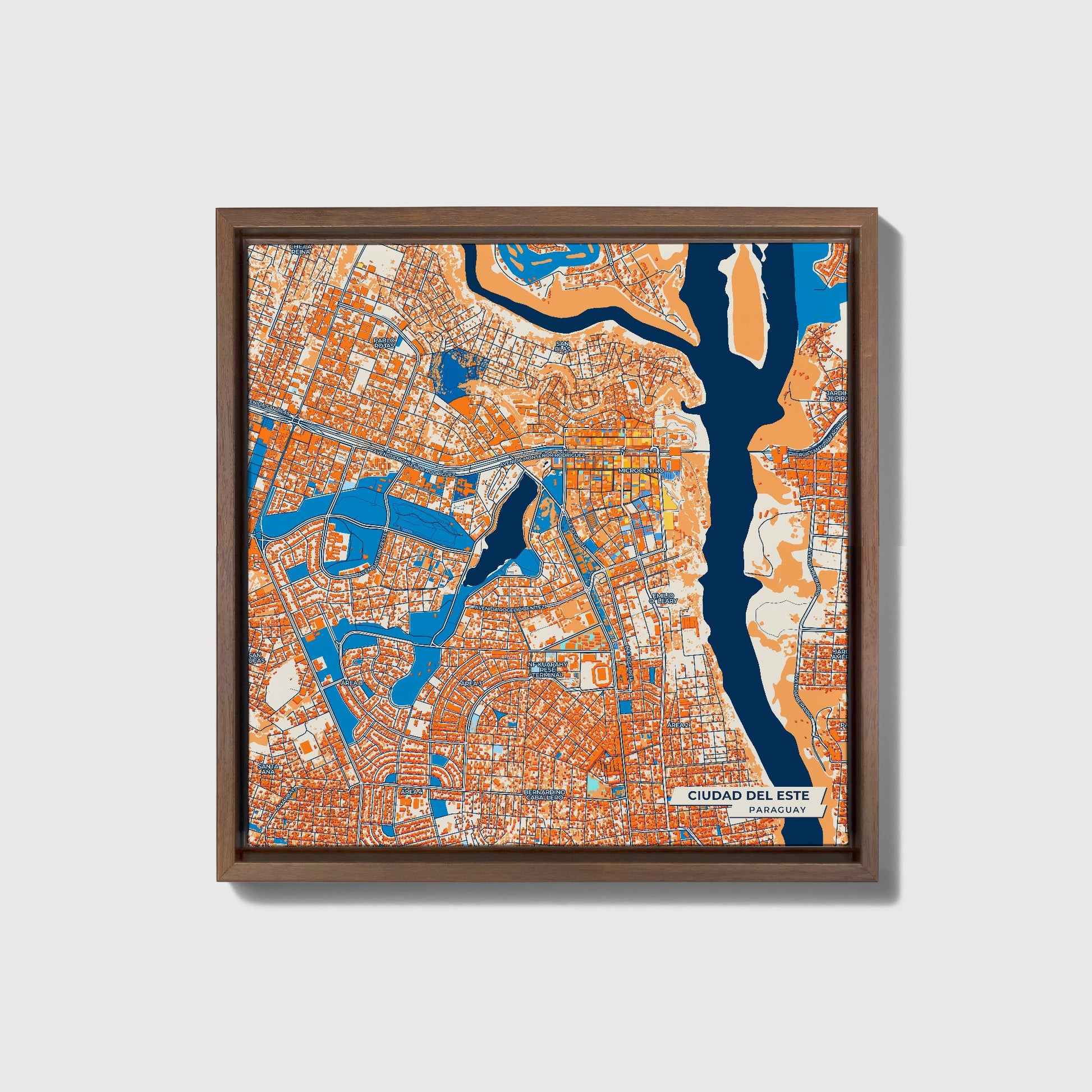 Ciudad Del Este Paraguay Colorful City Map Canvas Print • Dark Wooden Framed
