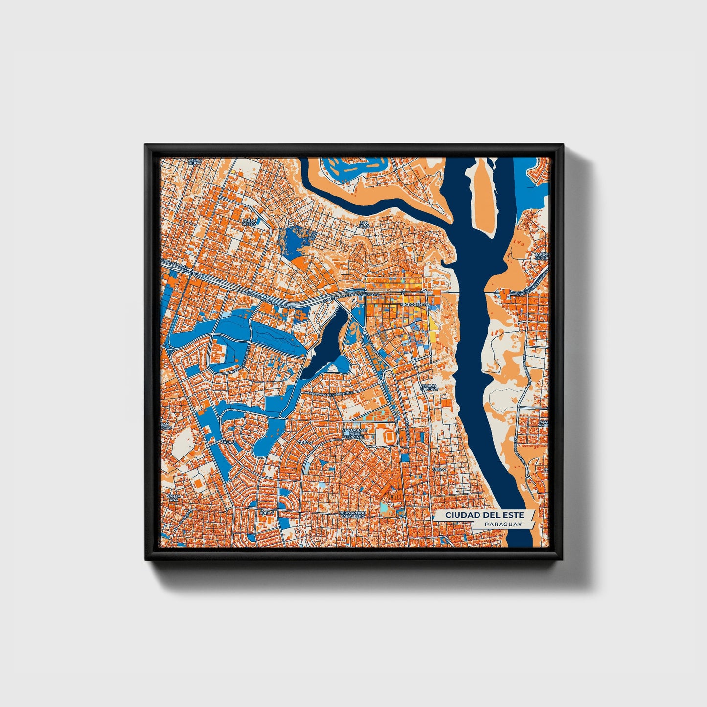 Ciudad Del Este Paraguay Colorful City Map Canvas Print • Black Framed