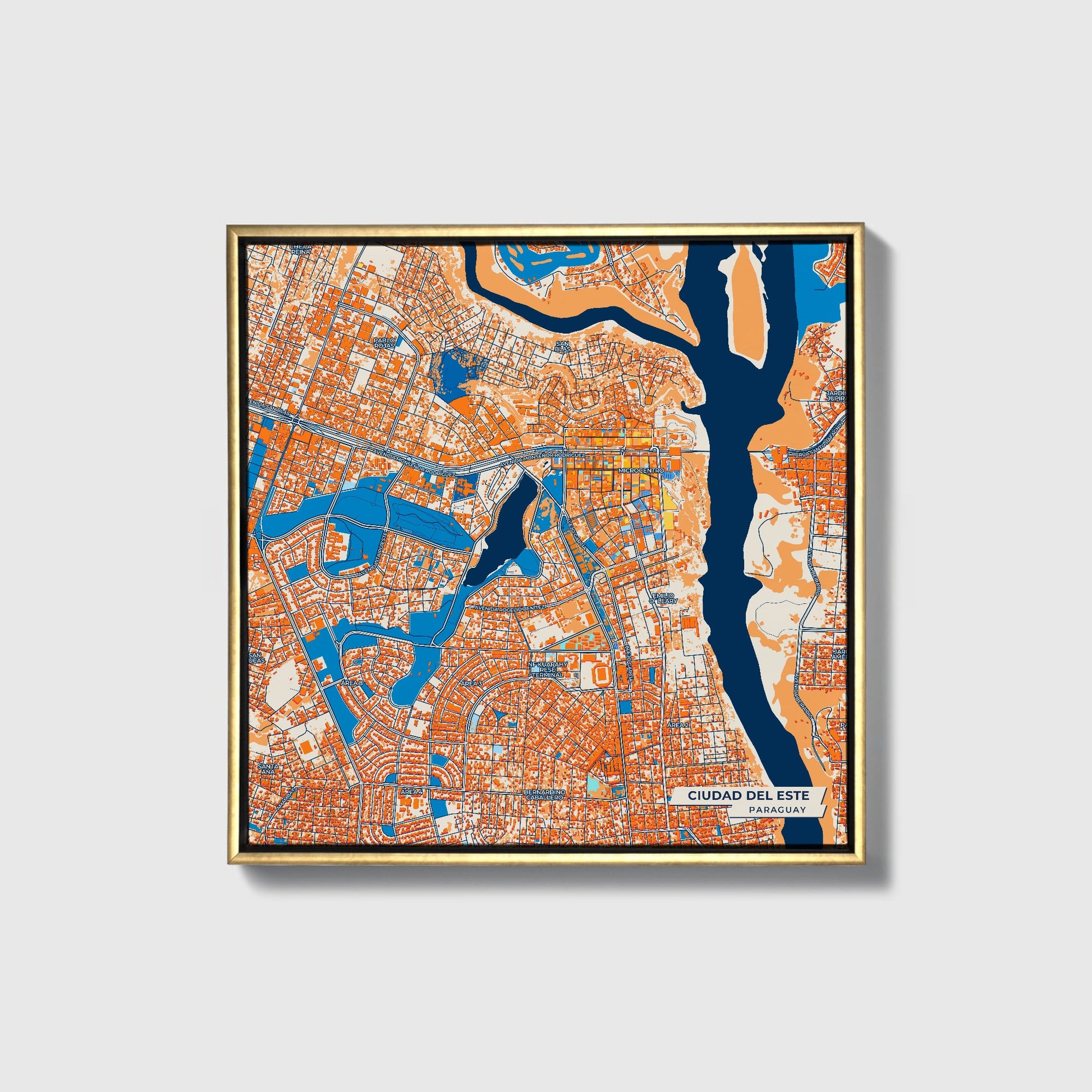 Ciudad Del Este Paraguay Colorful City Map Canvas Print • Gold Framed