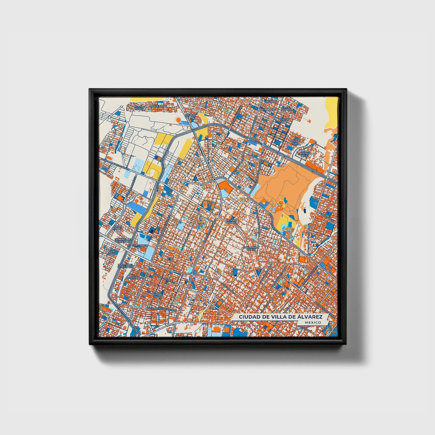 Ciudad De Villa De Álvarez Mexico Colorful City Map Canvas Print • Black Framed