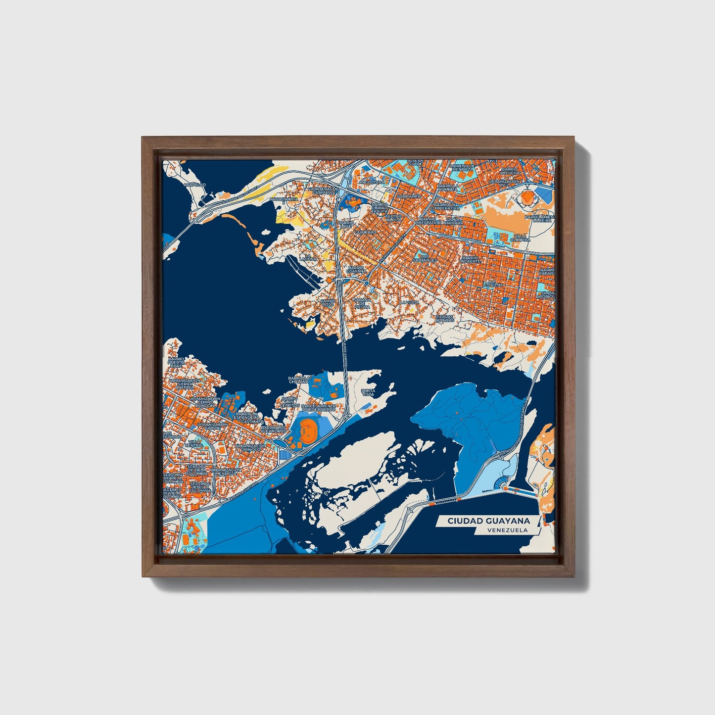 Ciudad Guayana Venezuela Colorful City Map Canvas Print • Dark Wooden Framed