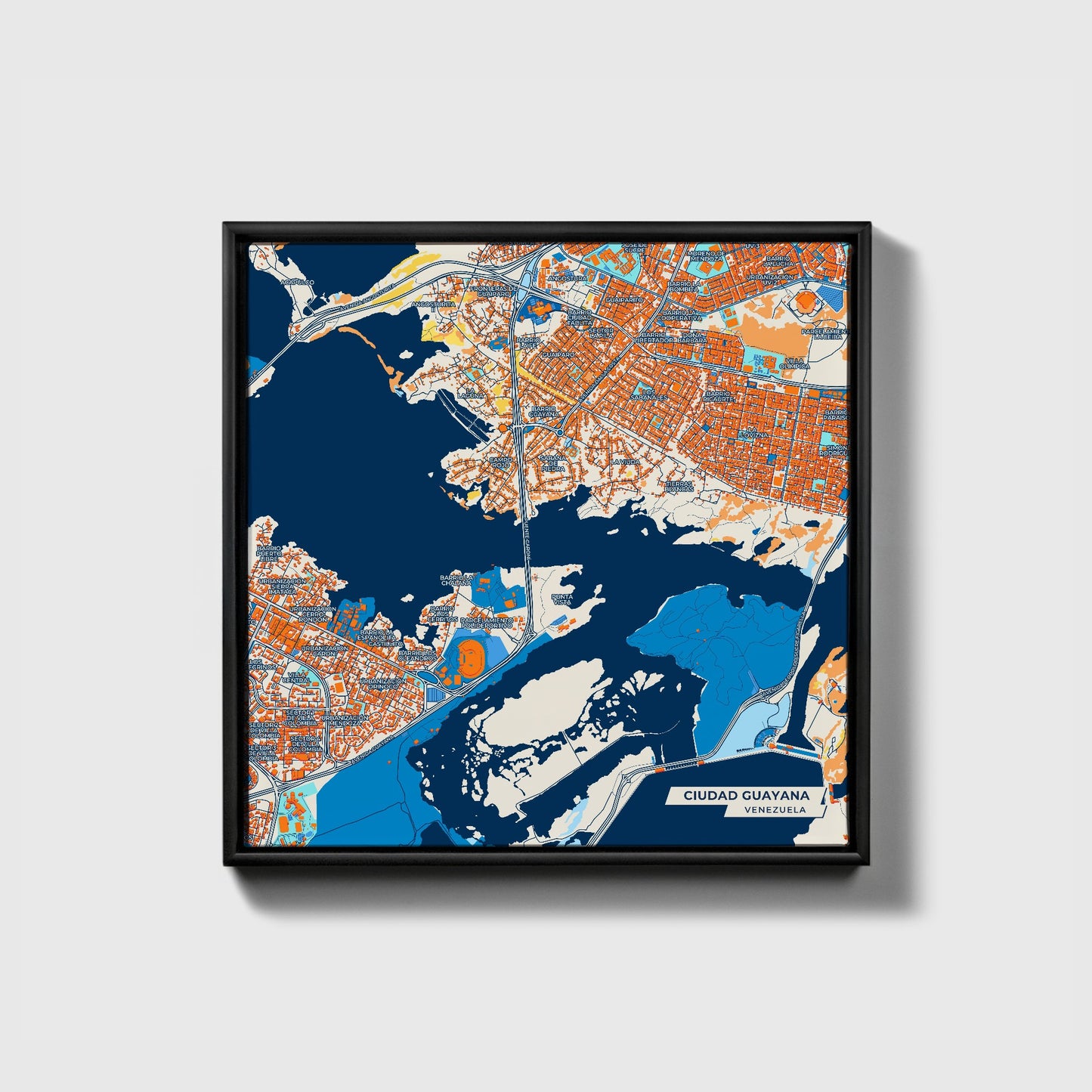 Ciudad Guayana Venezuela Colorful City Map Canvas Print • Black Framed