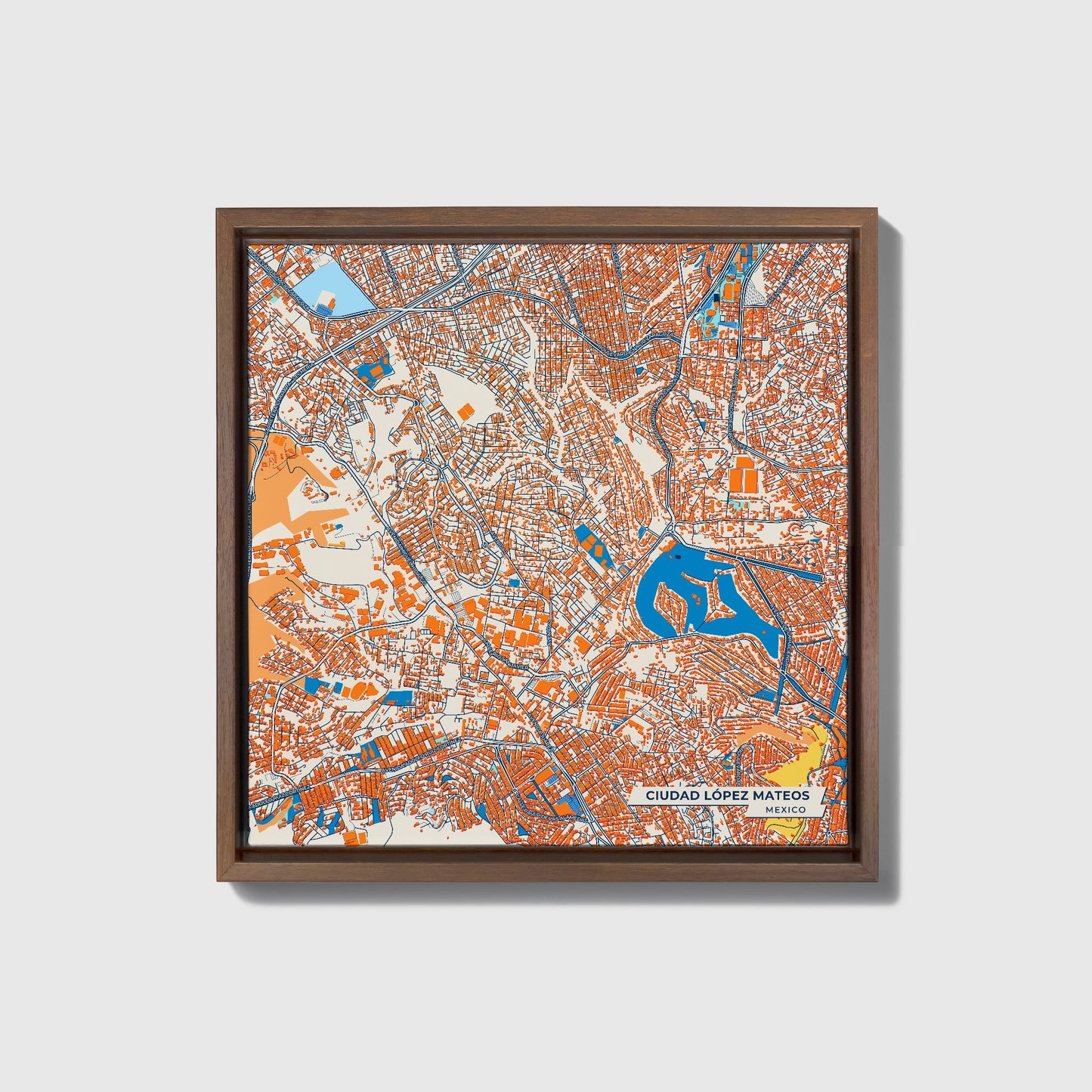 Ciudad López Mateos Mexico Colorful City Map Canvas Print • Dark Wooden Framed