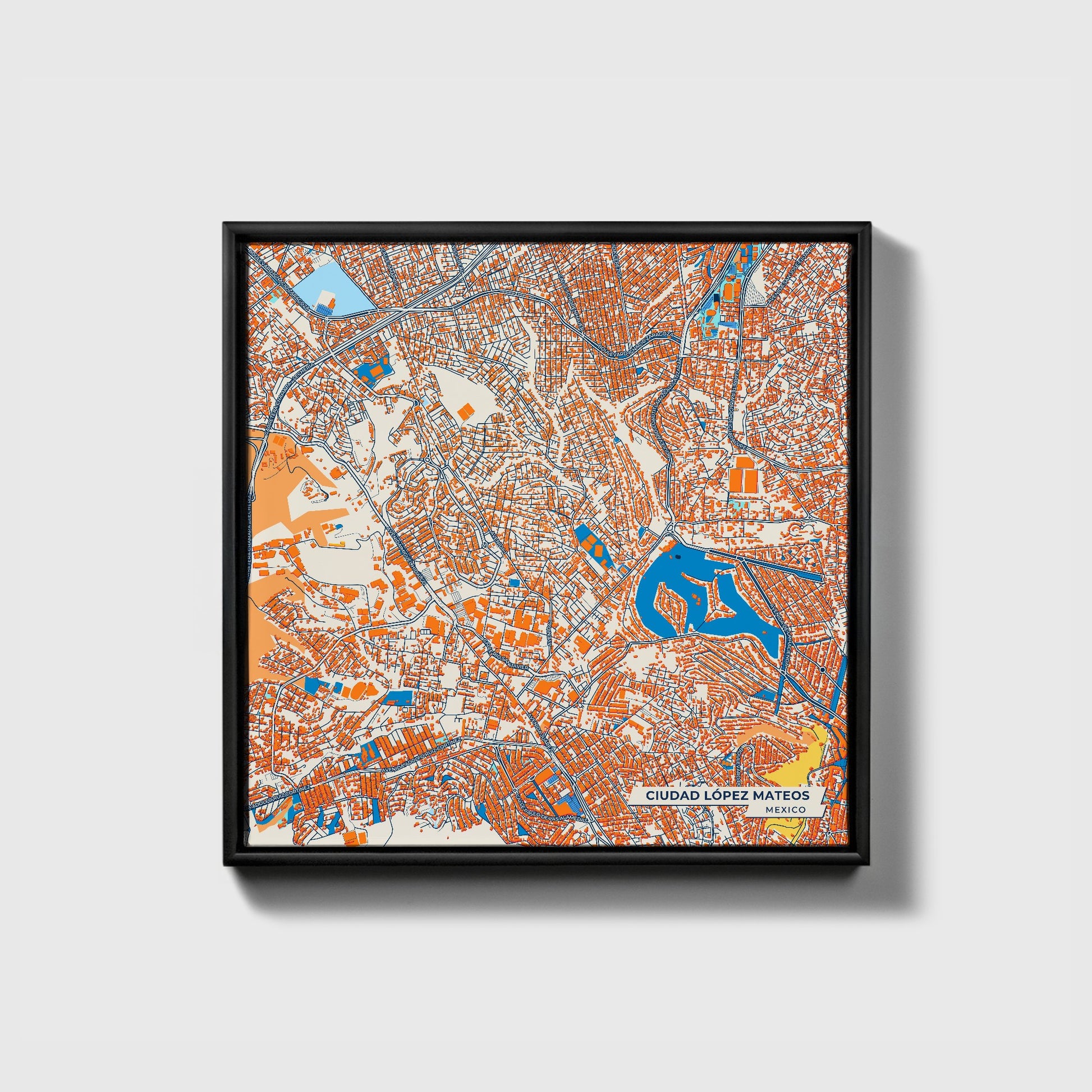 Ciudad López Mateos Mexico Colorful City Map Canvas Print • Black Framed