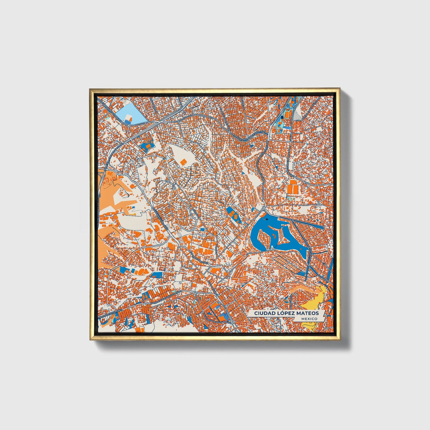 Ciudad López Mateos Mexico Colorful City Map Canvas Print • Gold Framed