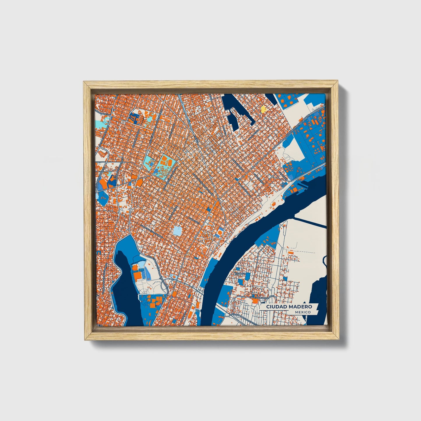 Ciudad Madero Mexico Colorful City Map Canvas Print • Natural Wooden Framed