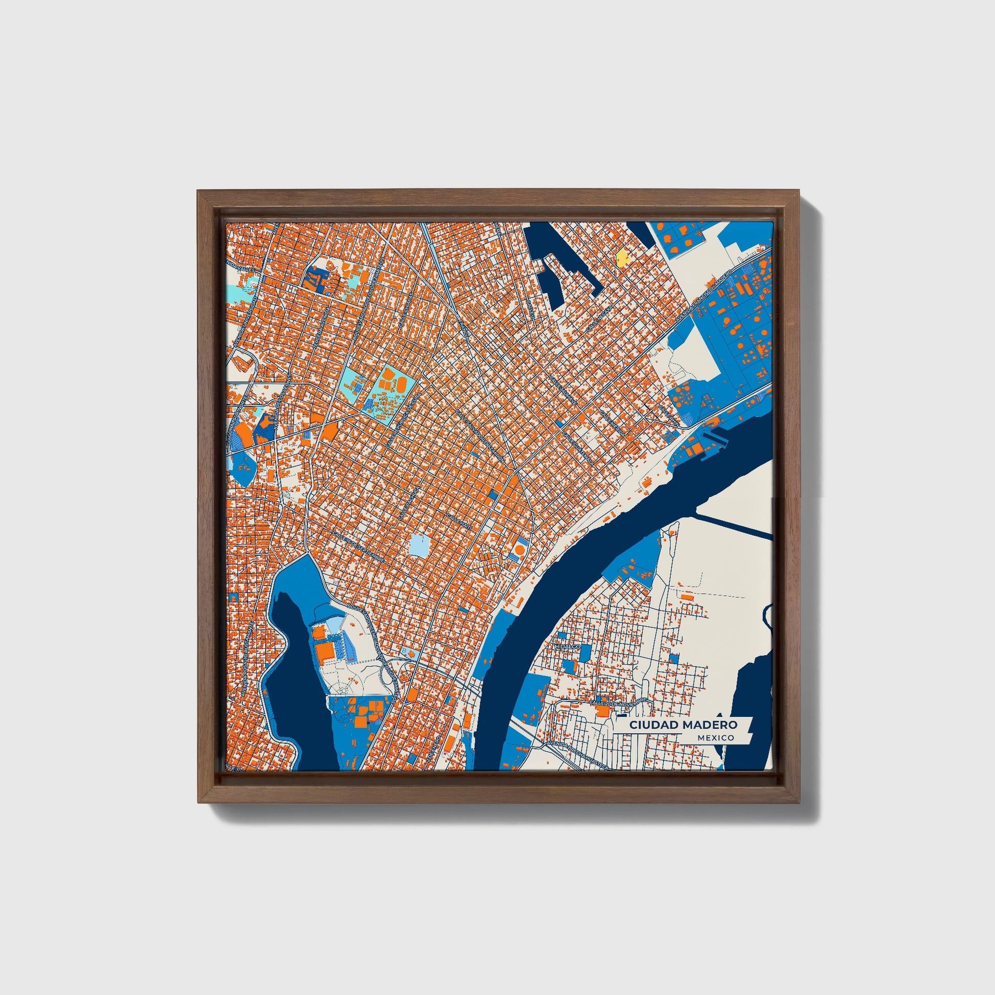 Ciudad Madero Mexico Colorful City Map Canvas Print • Dark Wooden Framed
