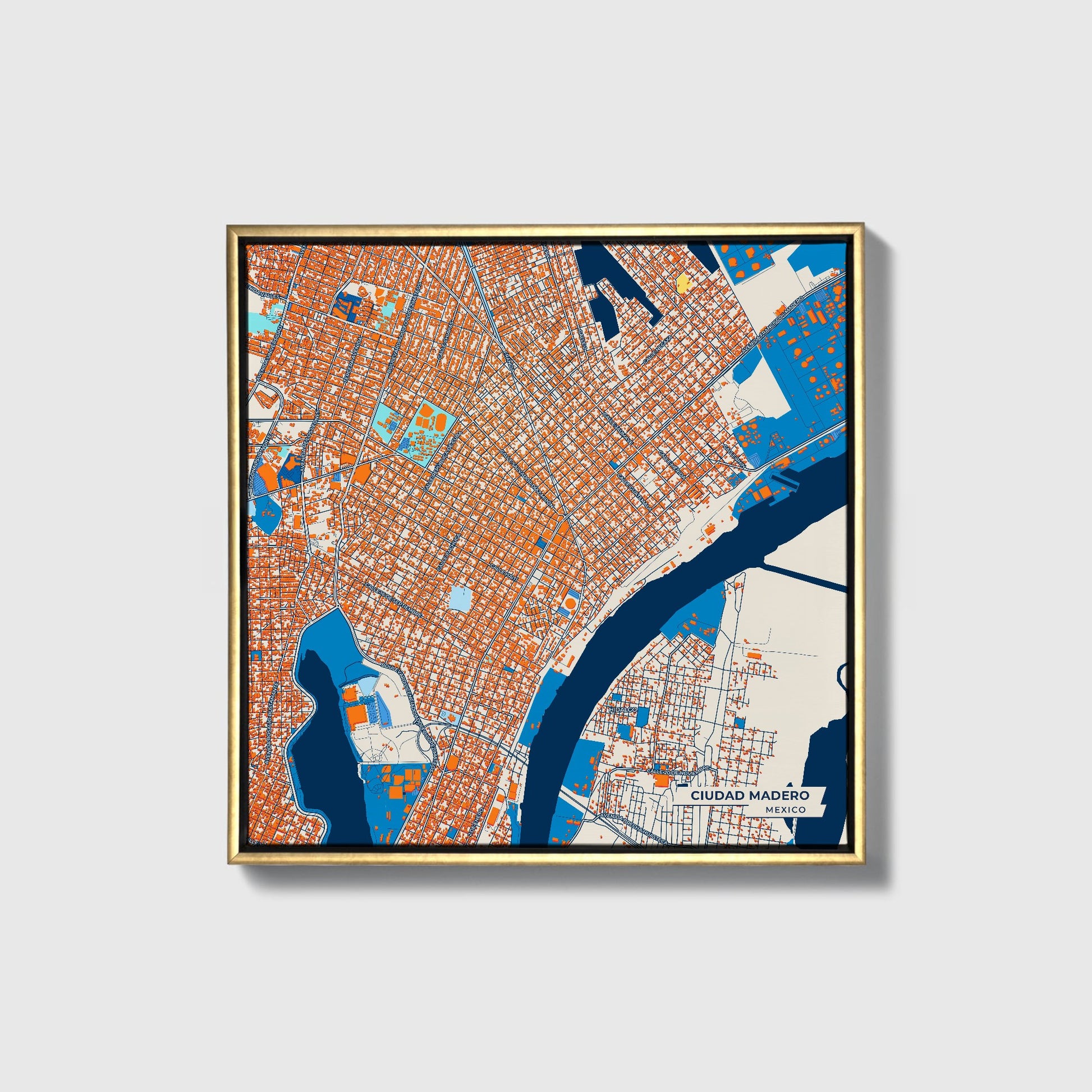 Ciudad Madero Mexico Colorful City Map Canvas Print • Gold Framed