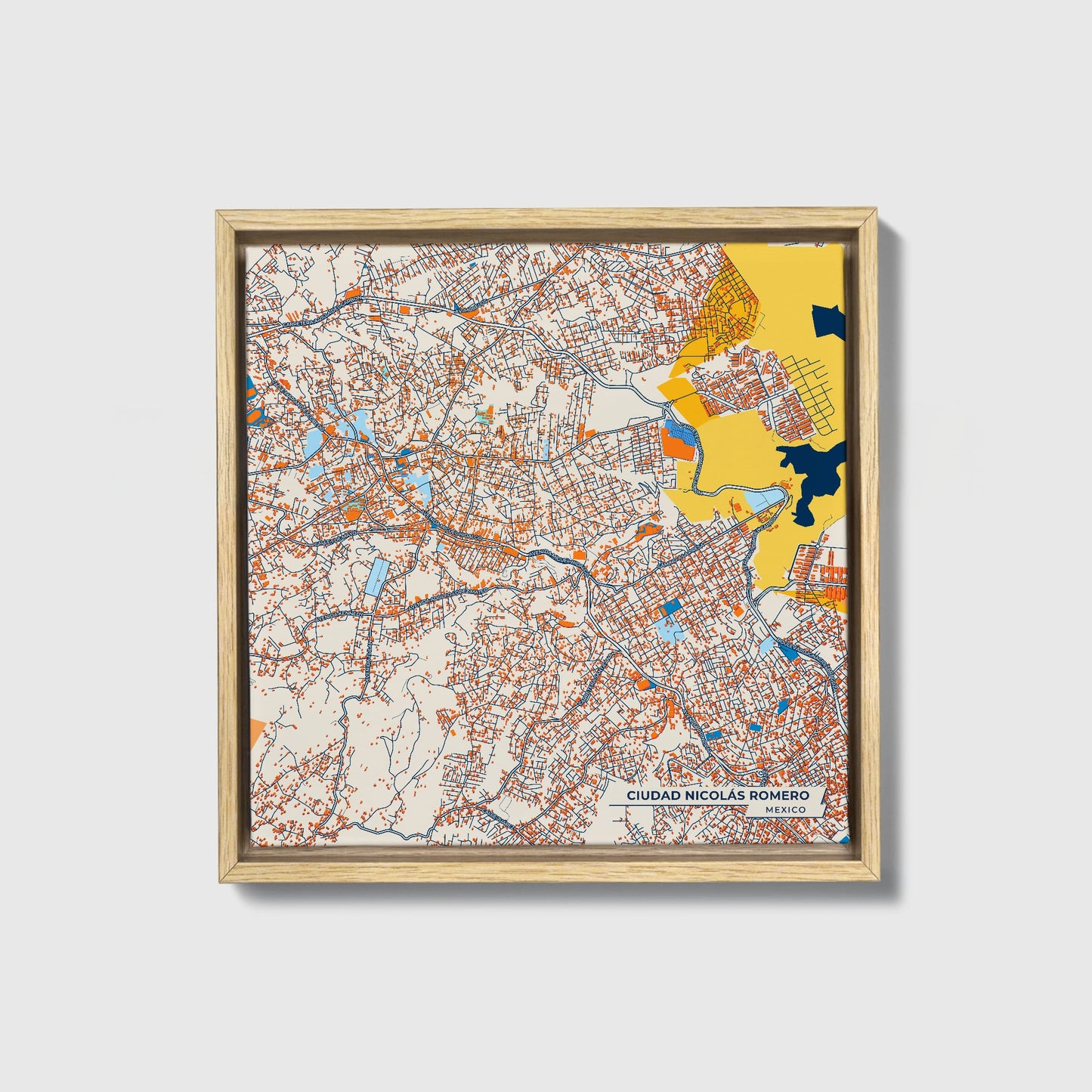Ciudad Nicolás Romero Mexico Colorful City Map Canvas Print • Natural Wooden Framed