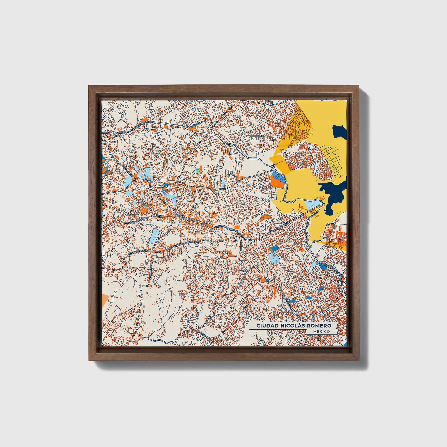 Ciudad Nicolás Romero Mexico Colorful City Map Canvas Print • Dark Wooden Framed