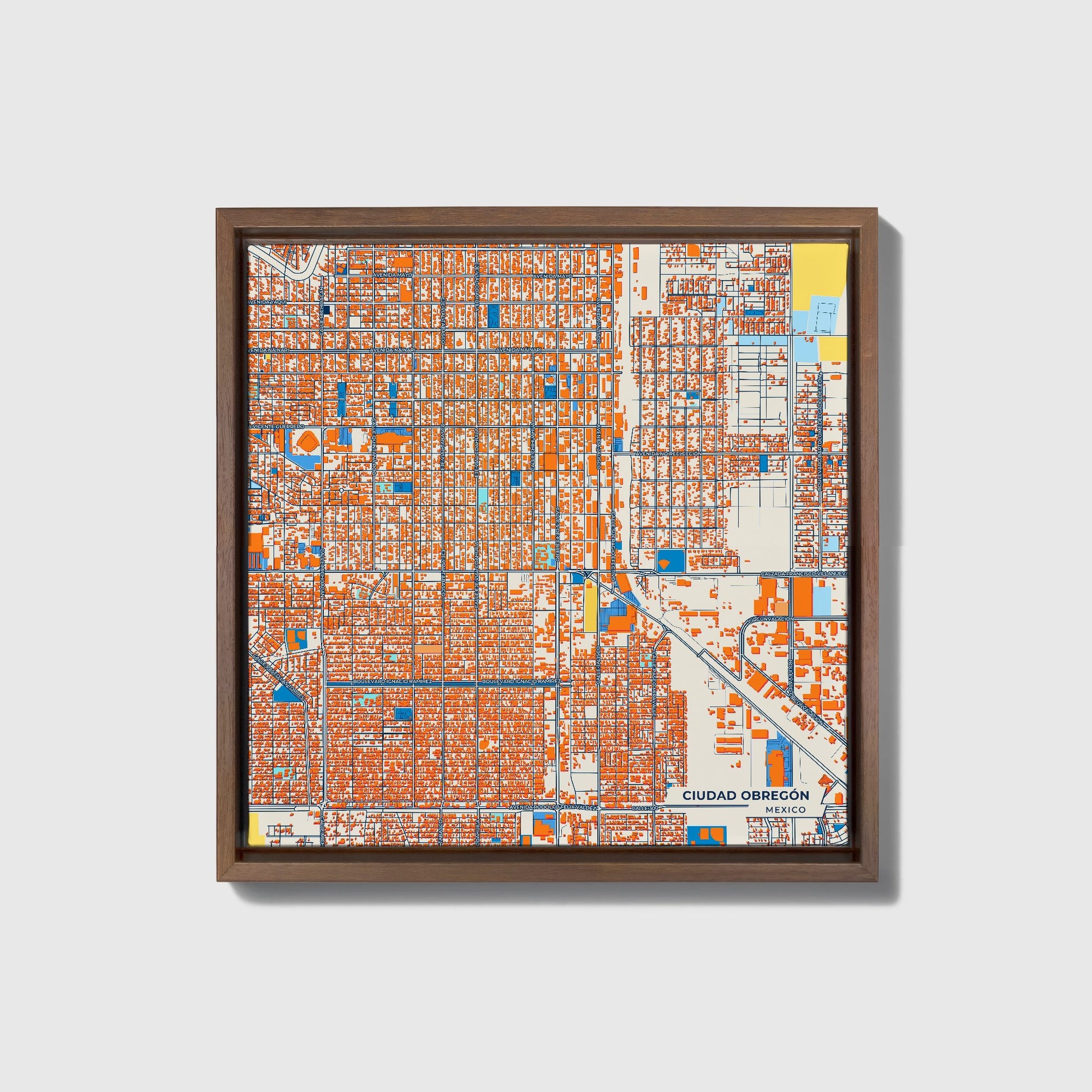 Ciudad Obregón Mexico Colorful City Map Canvas Print • Dark Wooden Framed